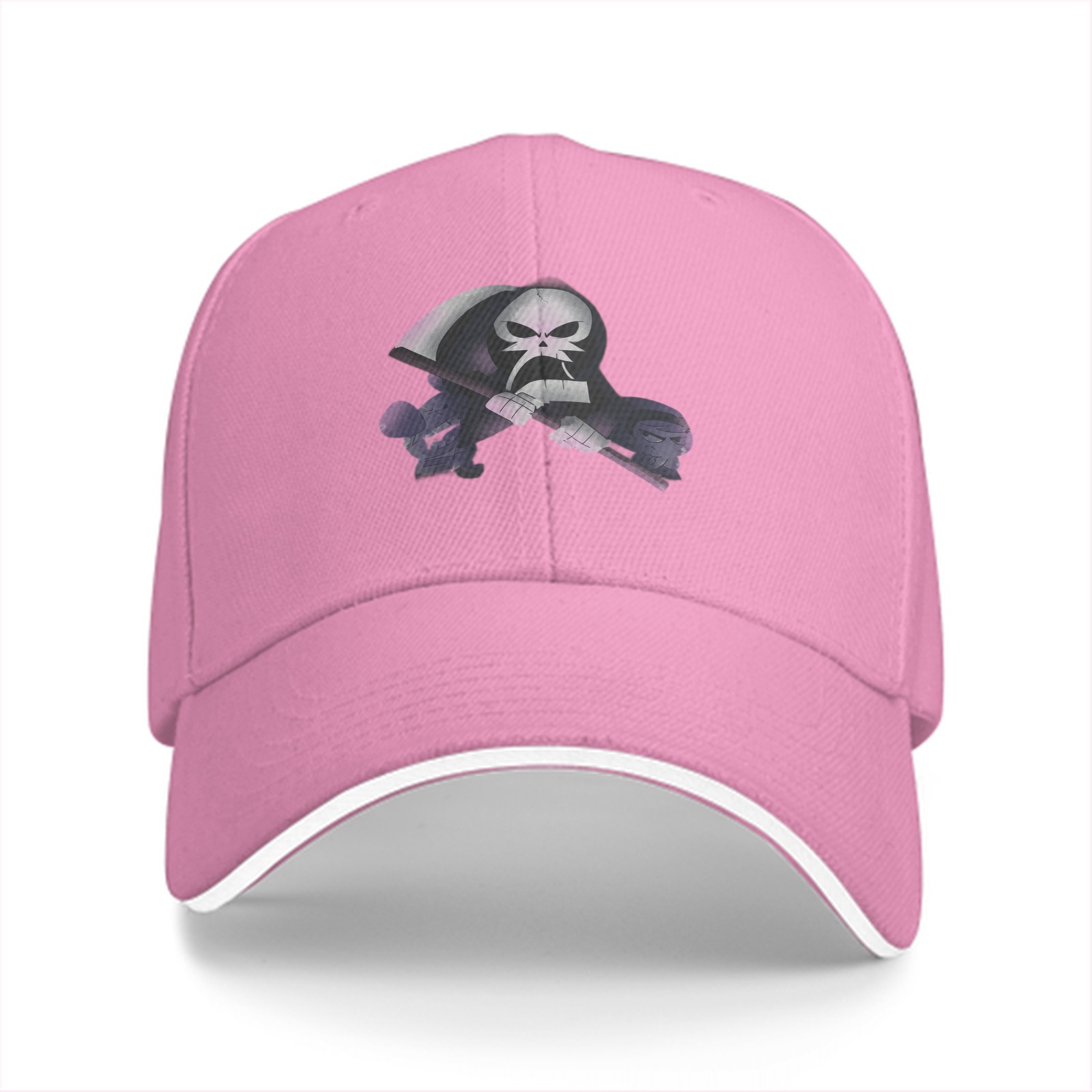 Black Baseball Cap With Grim Reaper Graphic Print