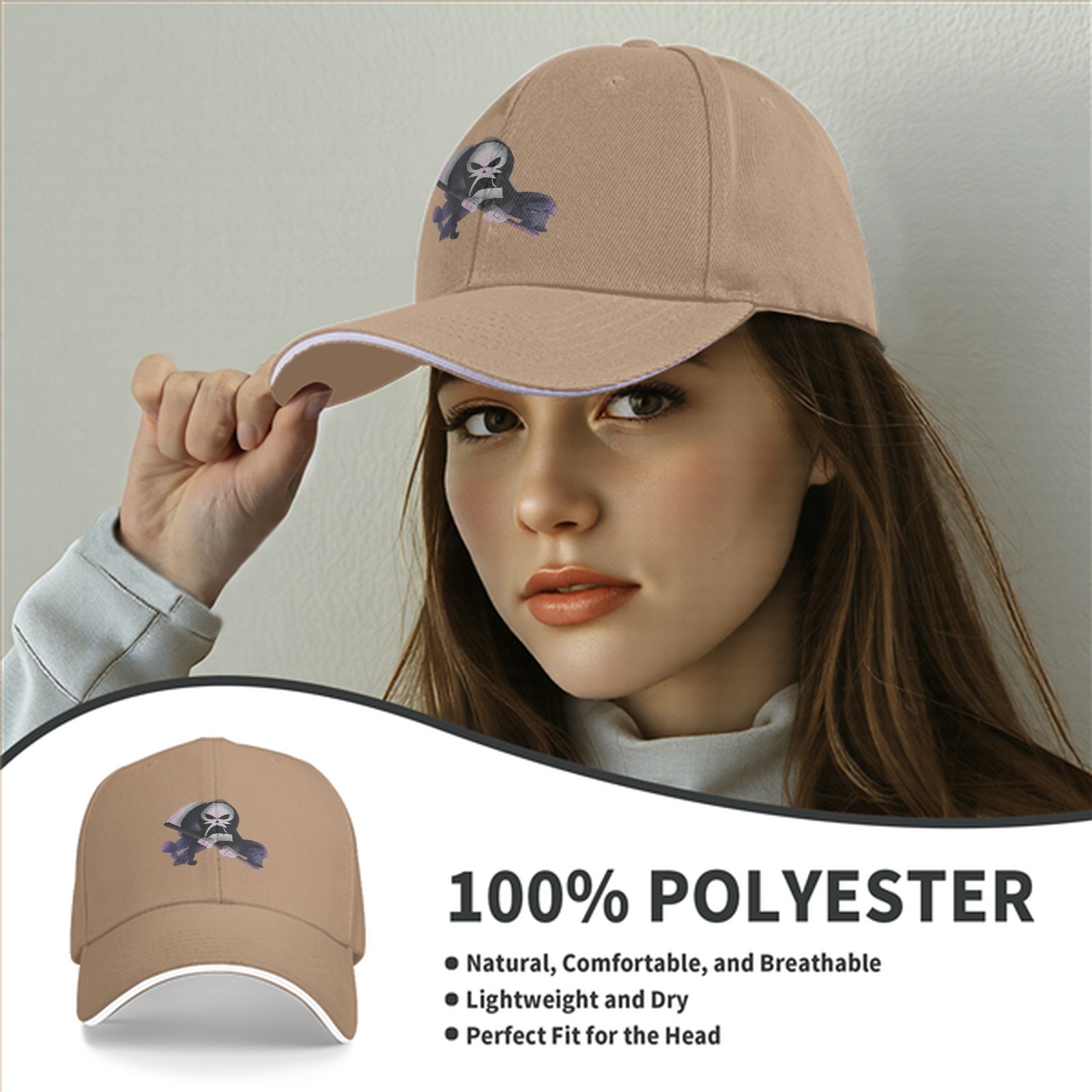 Black Baseball Cap With Grim Reaper Graphic Print