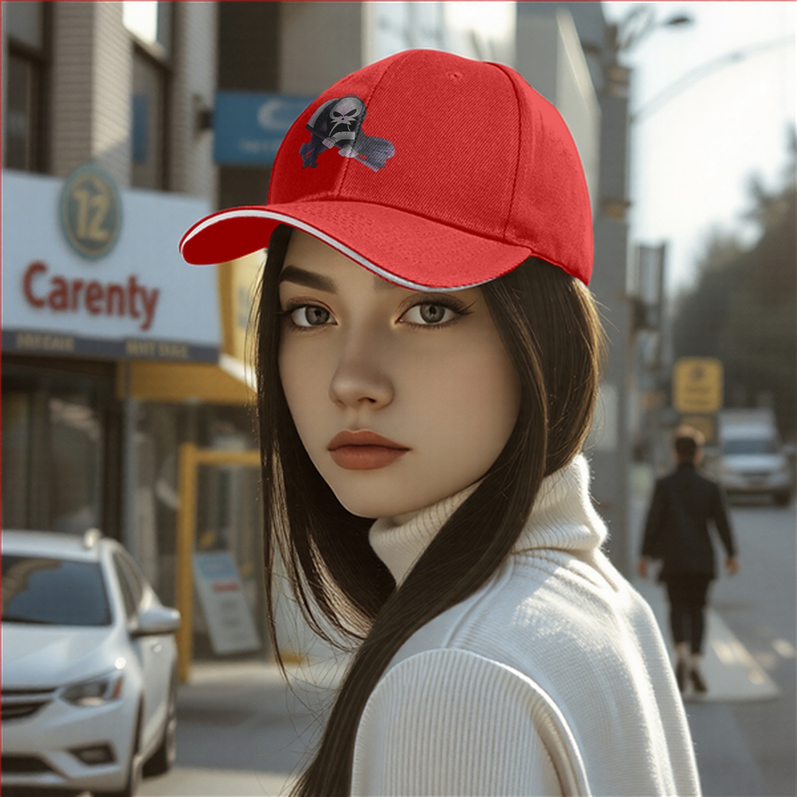 Black Baseball Cap With Grim Reaper Graphic Print