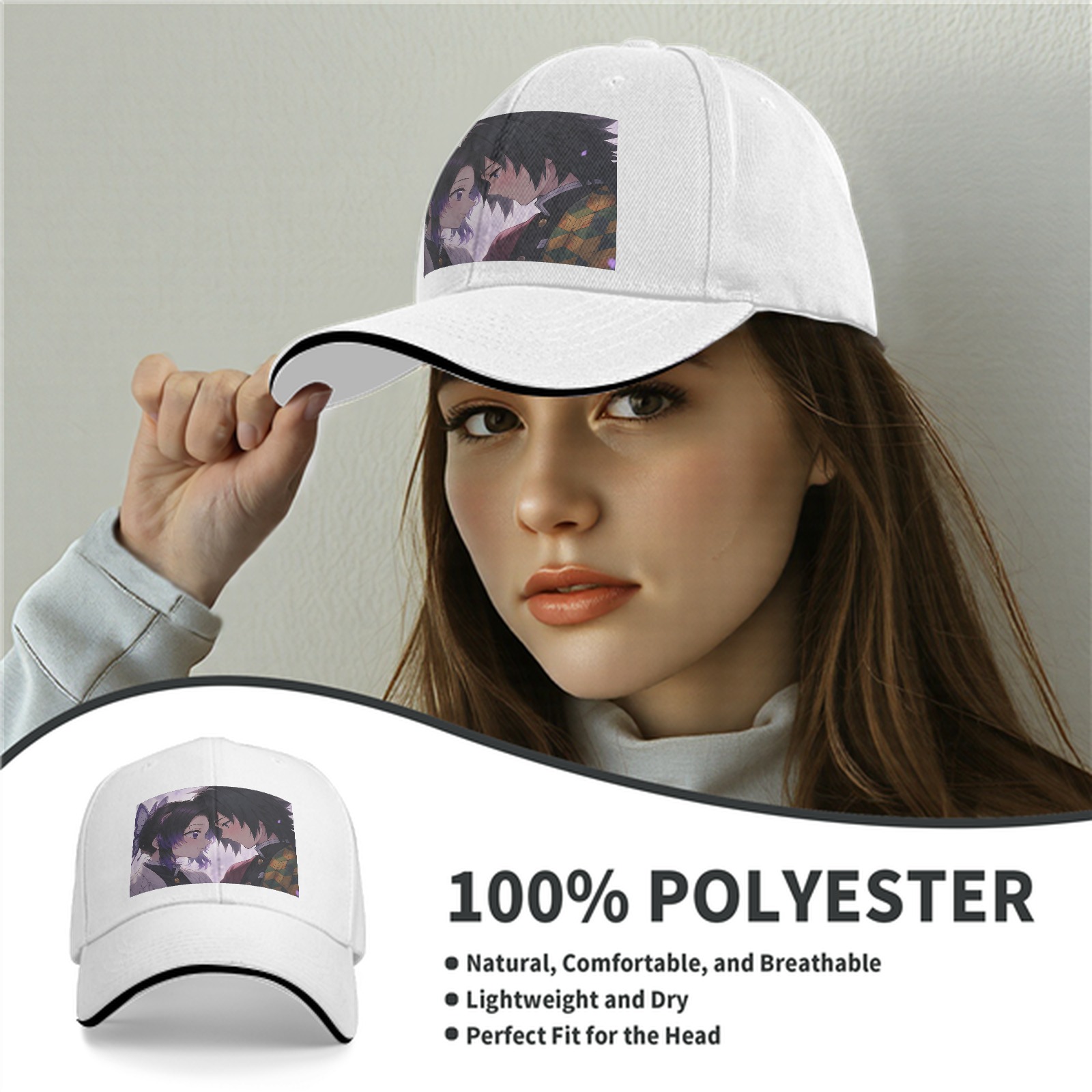Demon Slayer Shinobu x Giyuu Anime Graphic Black Baseball Cap
