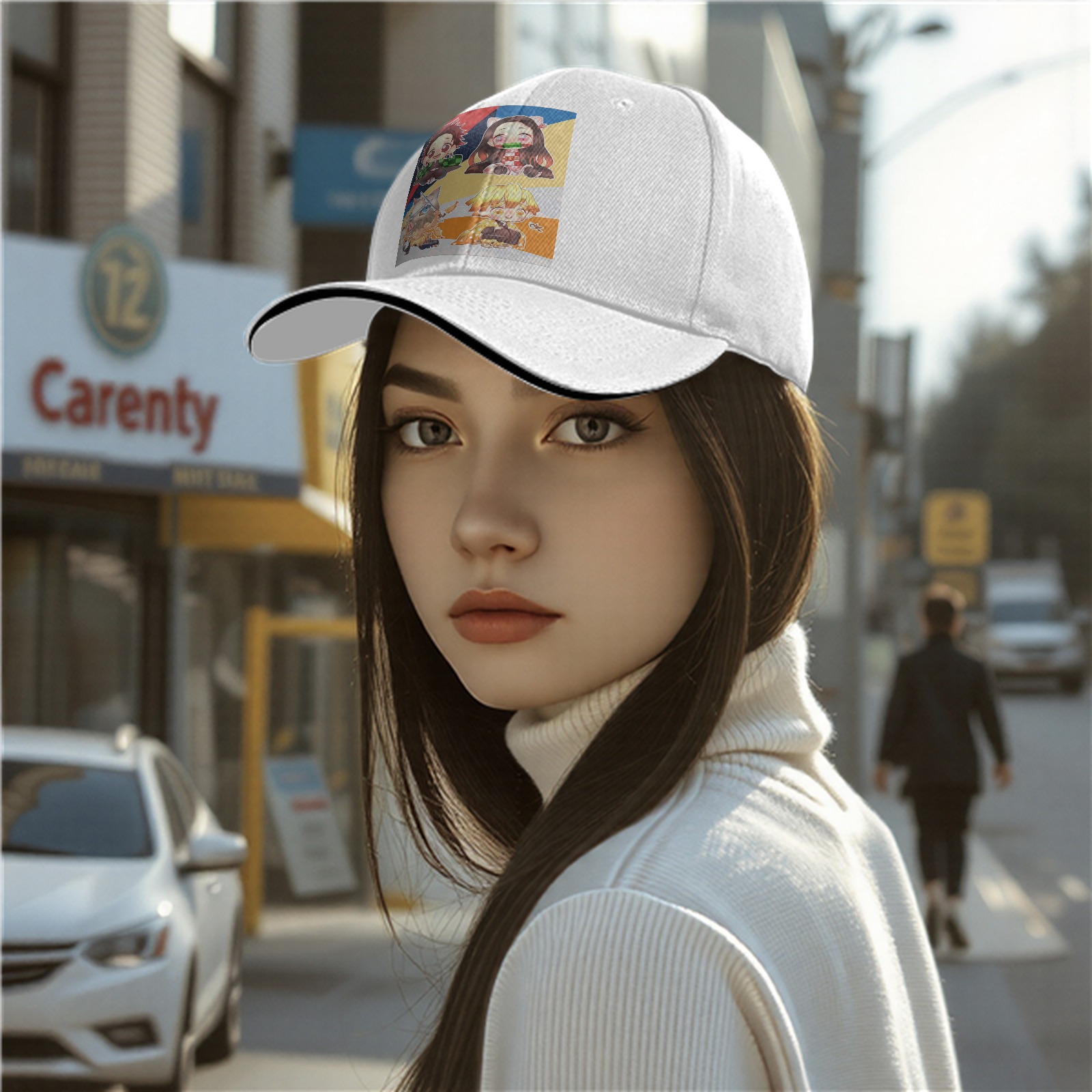 Black Baseball Cap with Chibi Demon Slayer Characters Print