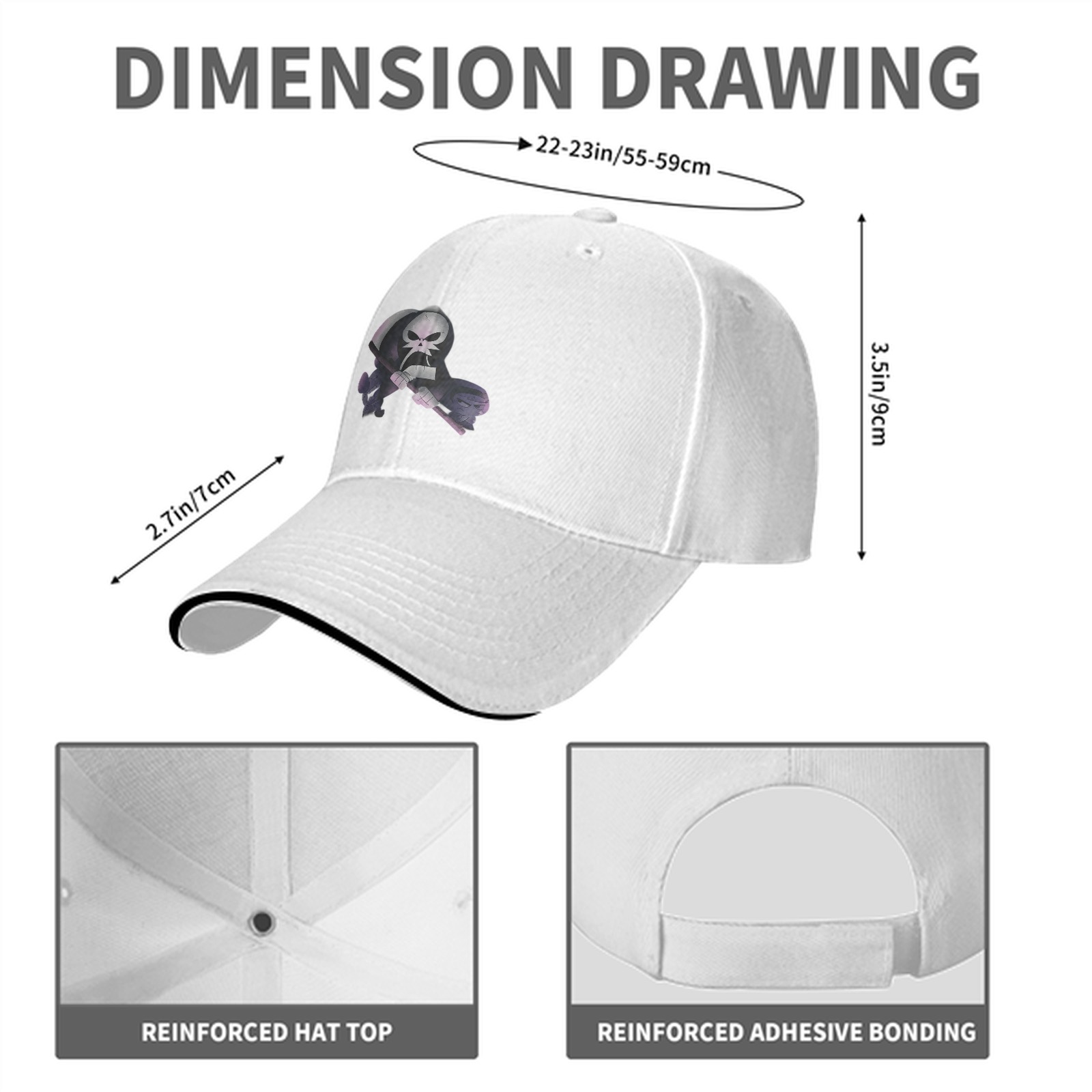 Black Baseball Cap With Grim Reaper Graphic Print