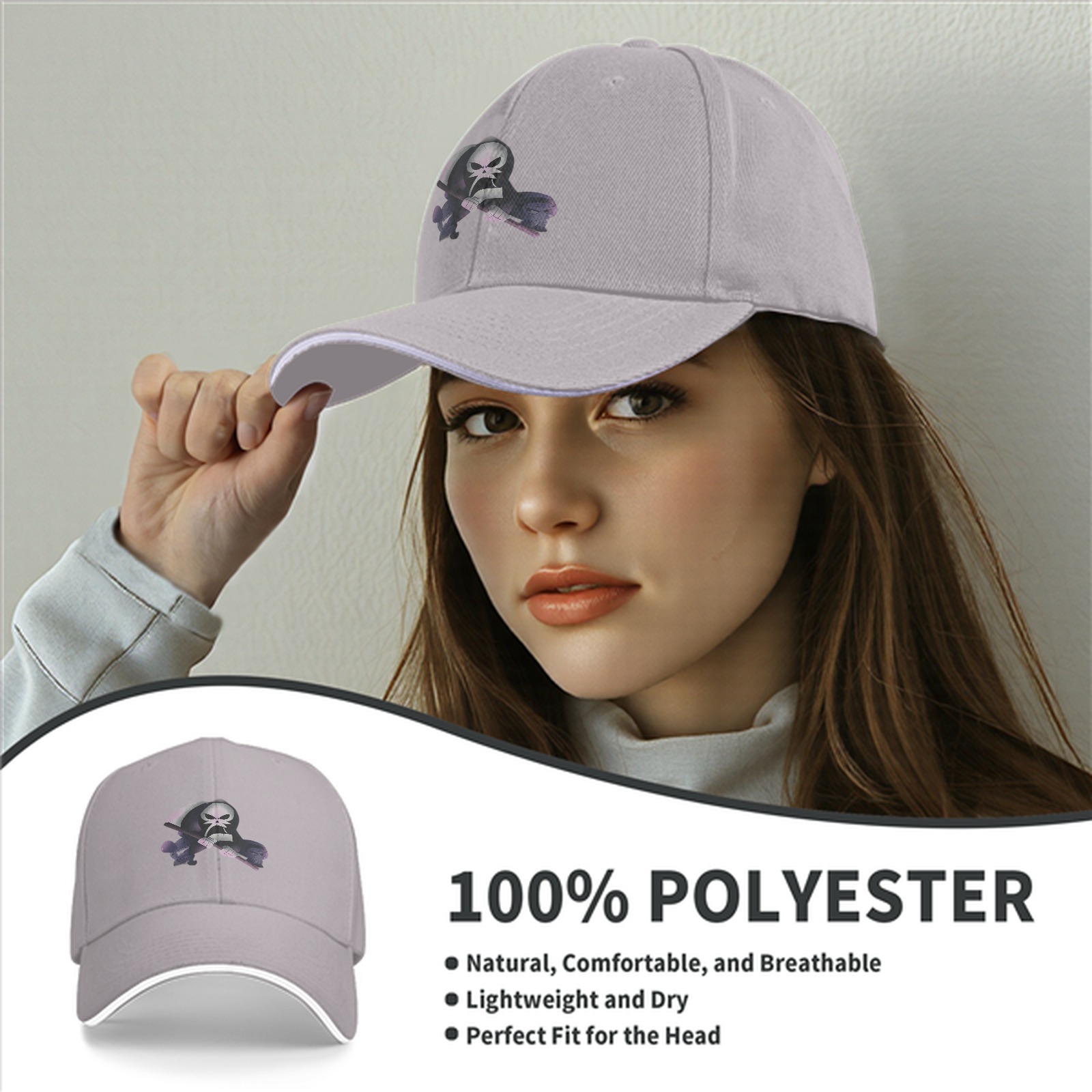 Black Baseball Cap With Grim Reaper Graphic Print