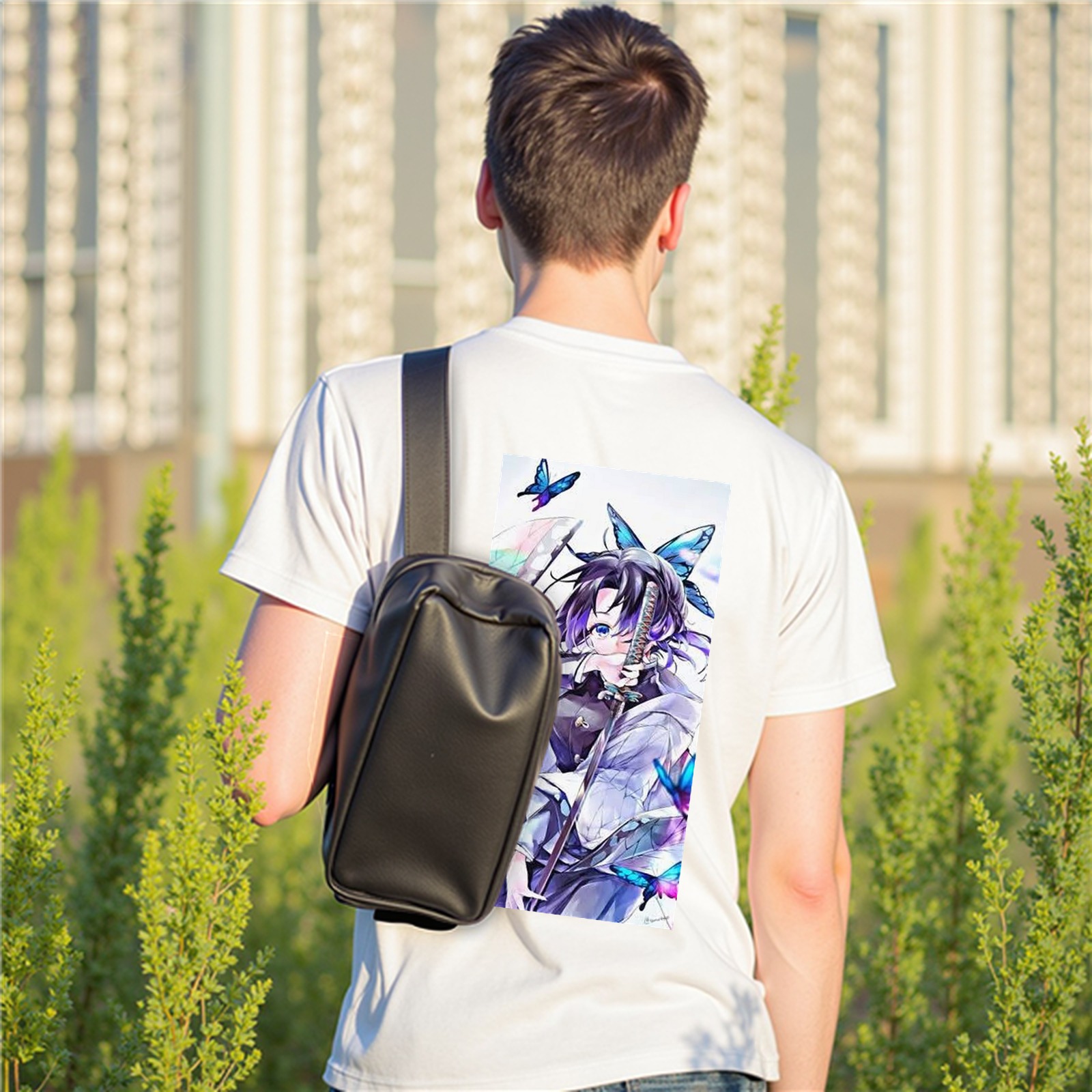 White T-shirt with Demon Slayer Shinobu Kochou Anime Print