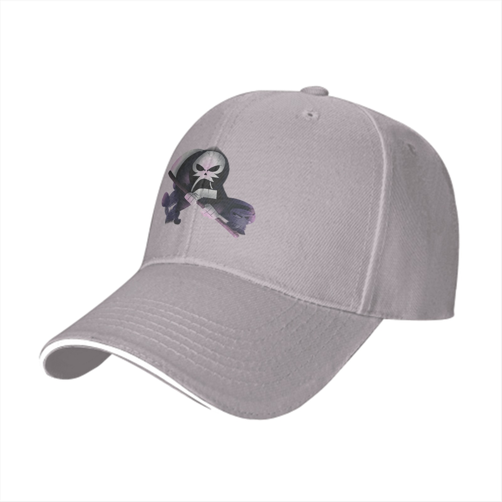 Black Baseball Cap With Grim Reaper Graphic Print