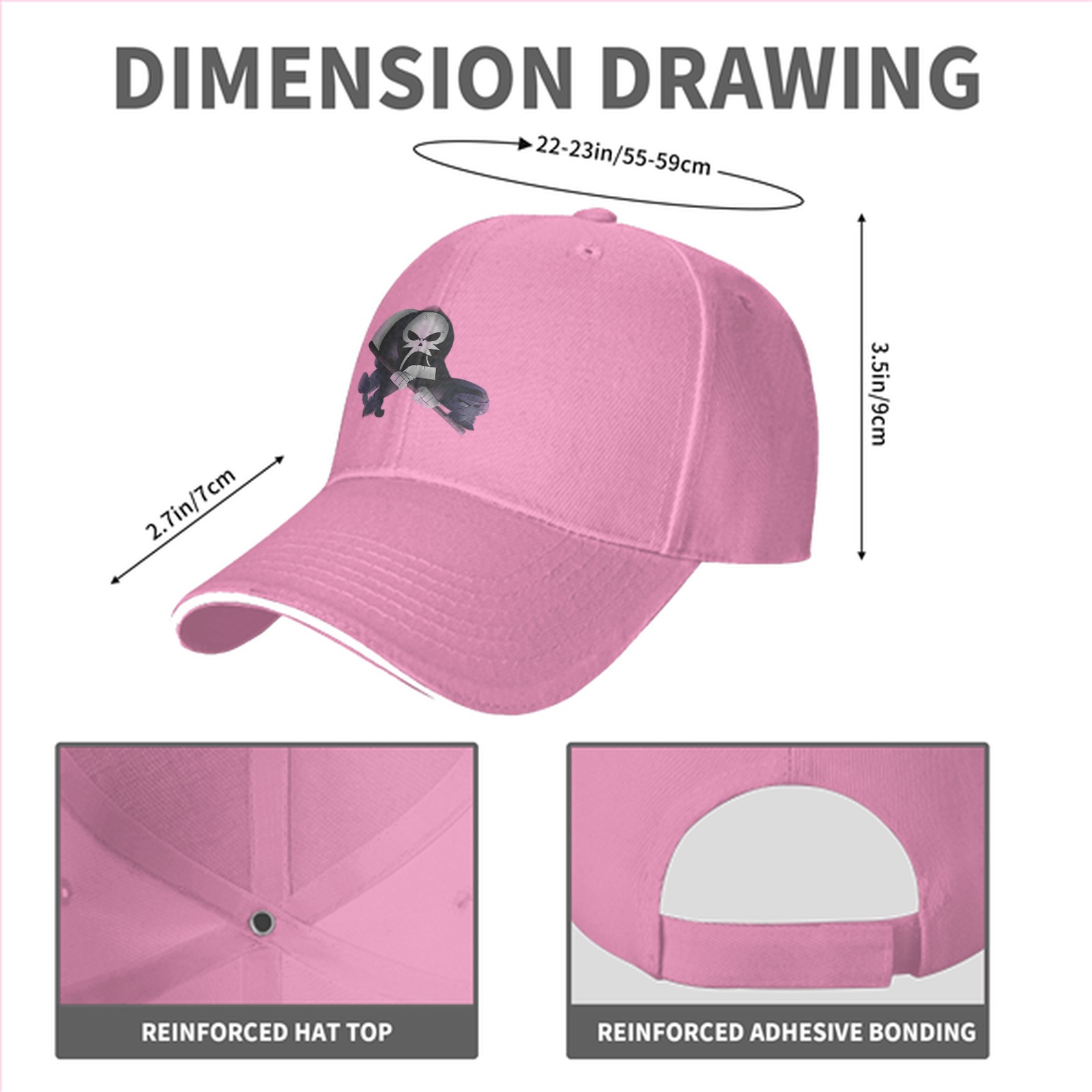 Black Baseball Cap With Grim Reaper Graphic Print