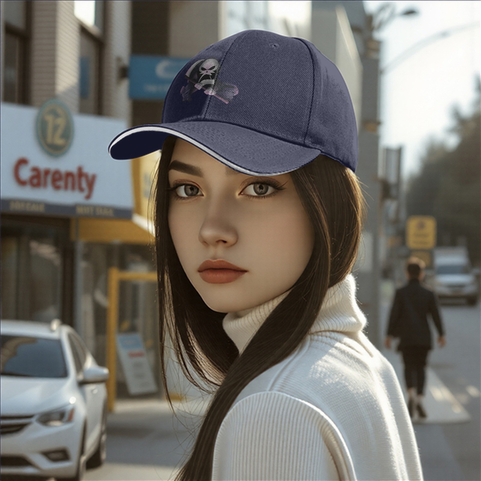 Black Baseball Cap With Grim Reaper Graphic Print