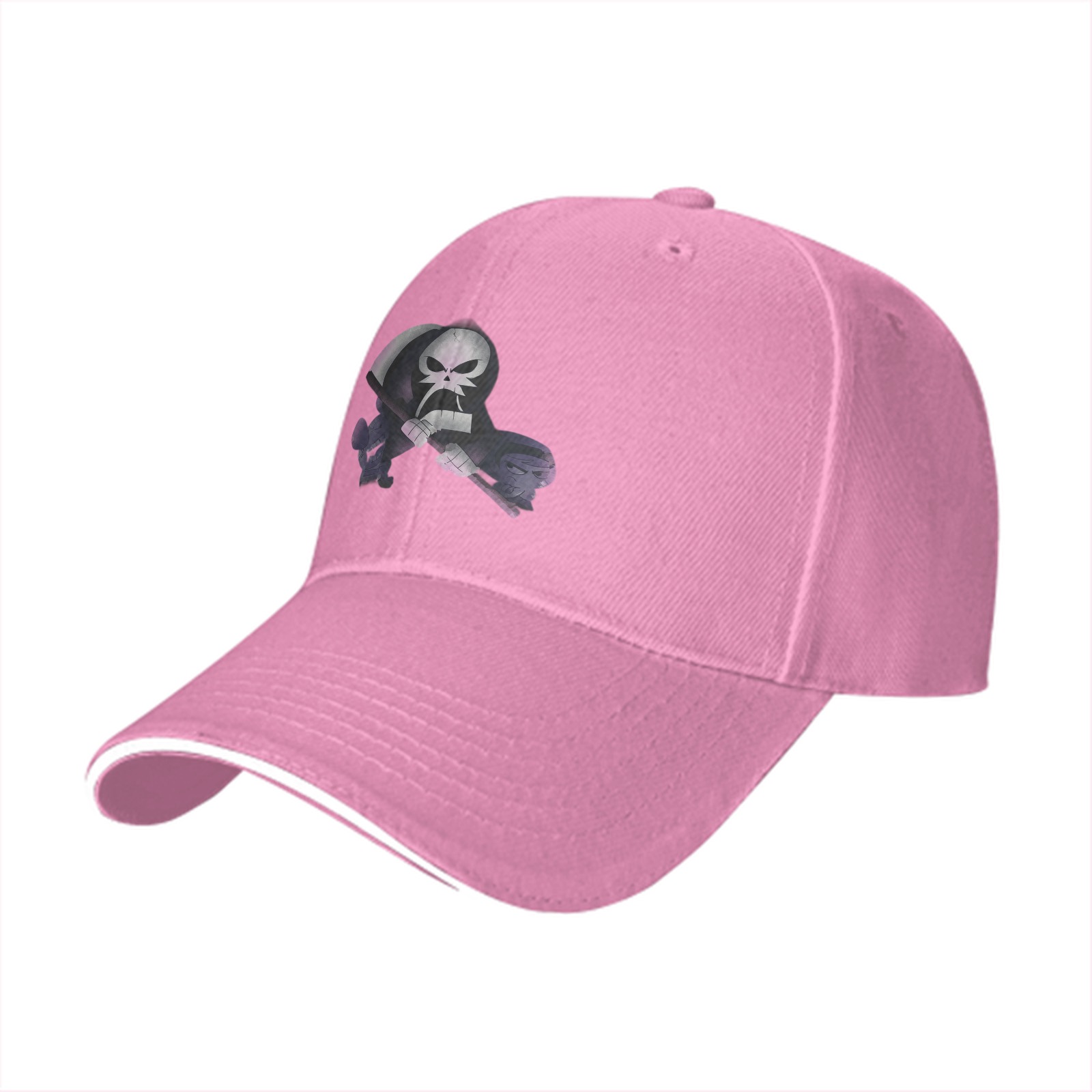 Black Baseball Cap With Grim Reaper Graphic Print