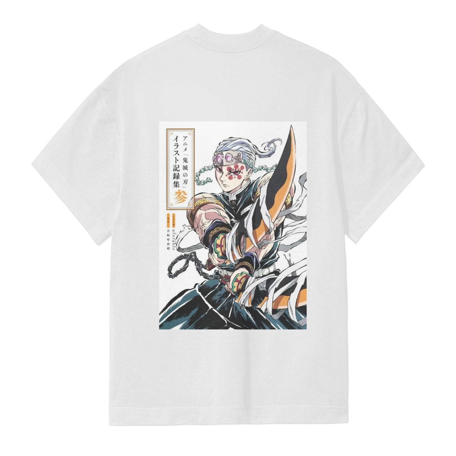 White T-shirt with Demon Slayer Tengen Uzui Anime Graphic Print