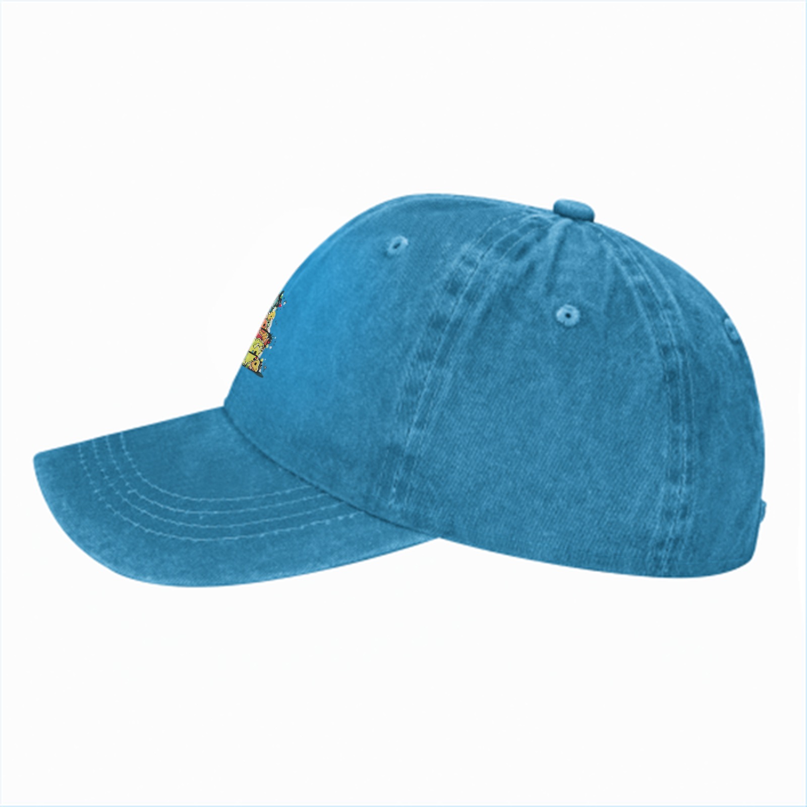 Washed Black Baseball Cap With Dinosaur Christmas Tree Print