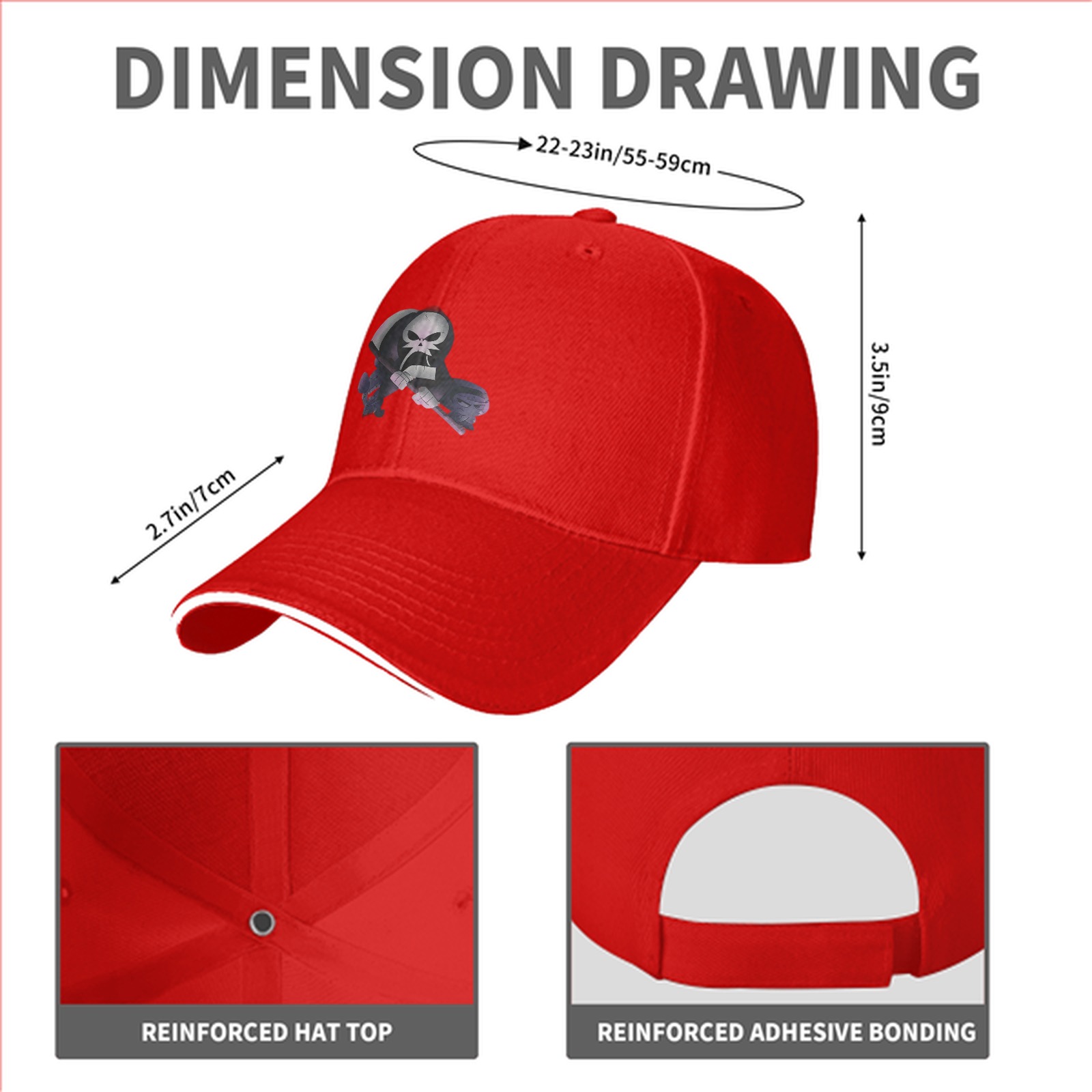 Black Baseball Cap With Grim Reaper Graphic Print