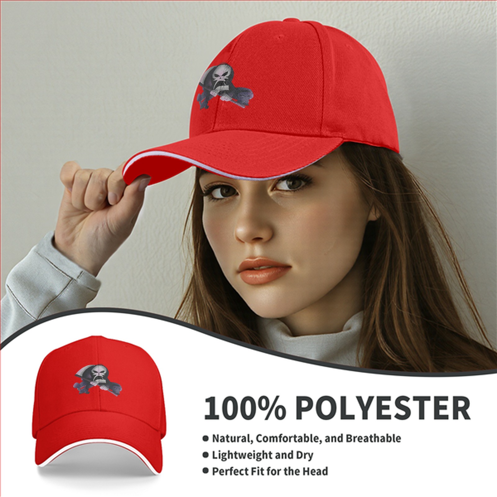 Black Baseball Cap With Grim Reaper Graphic Print