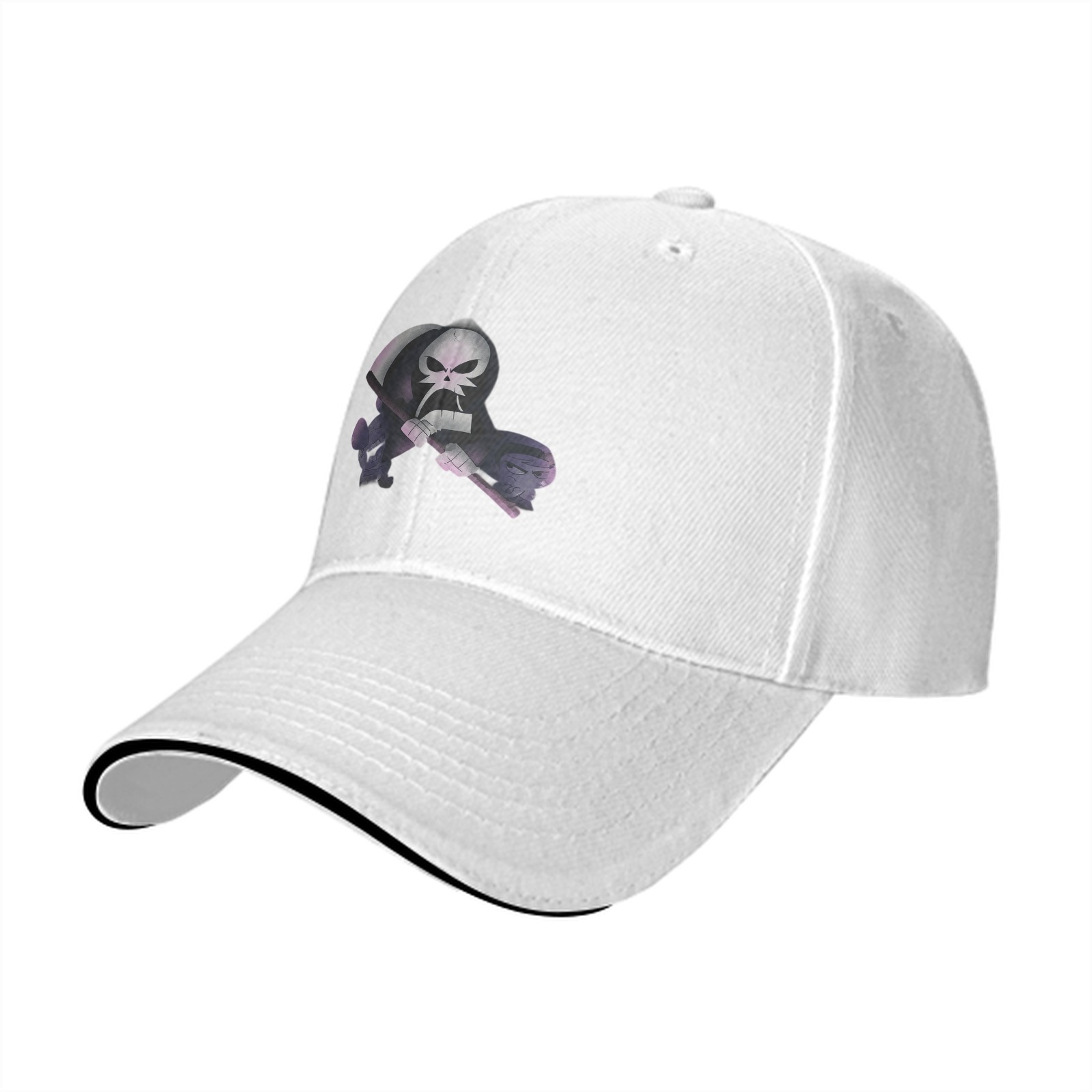 Black Baseball Cap With Grim Reaper Graphic Print