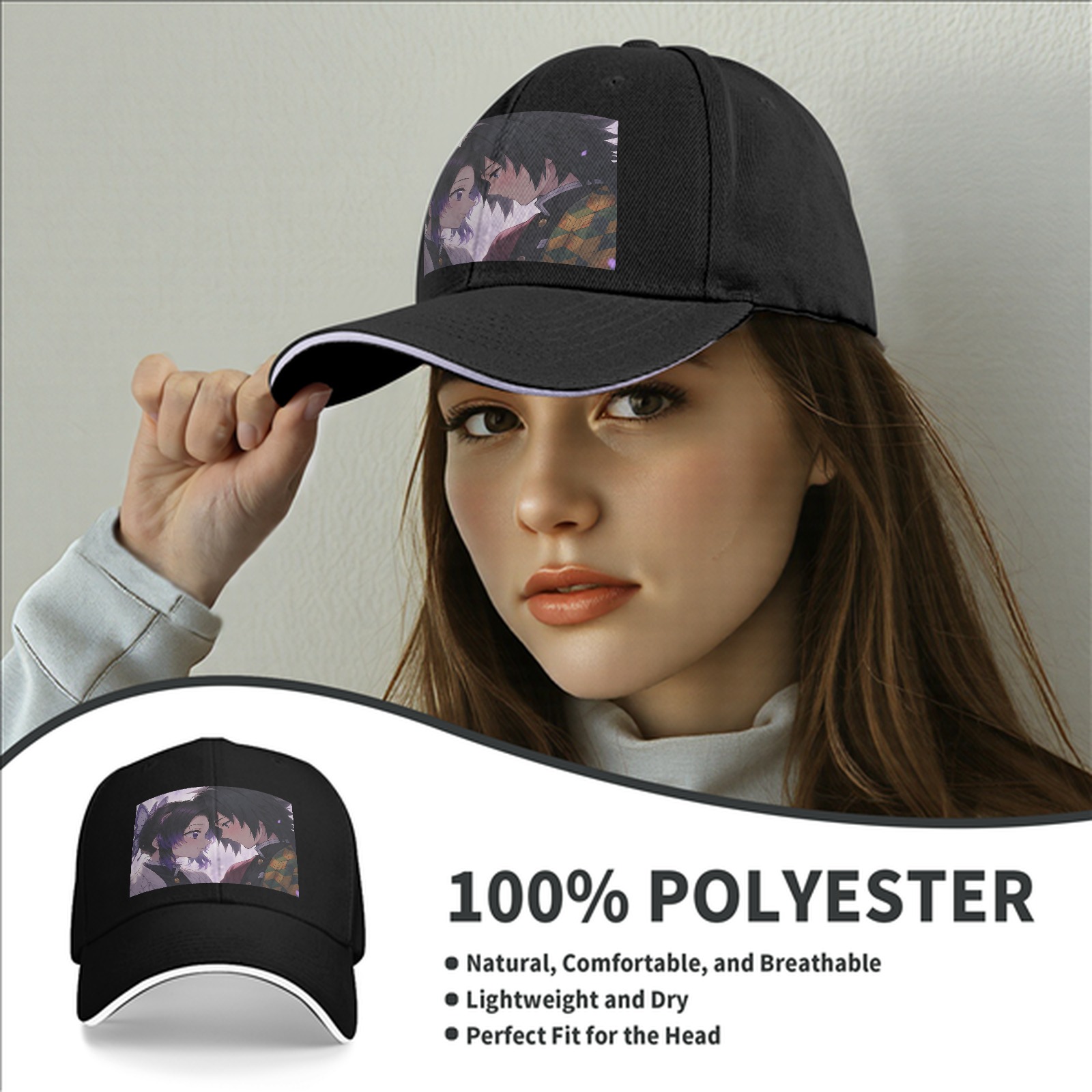Demon Slayer Shinobu x Giyuu Anime Graphic Black Baseball Cap
