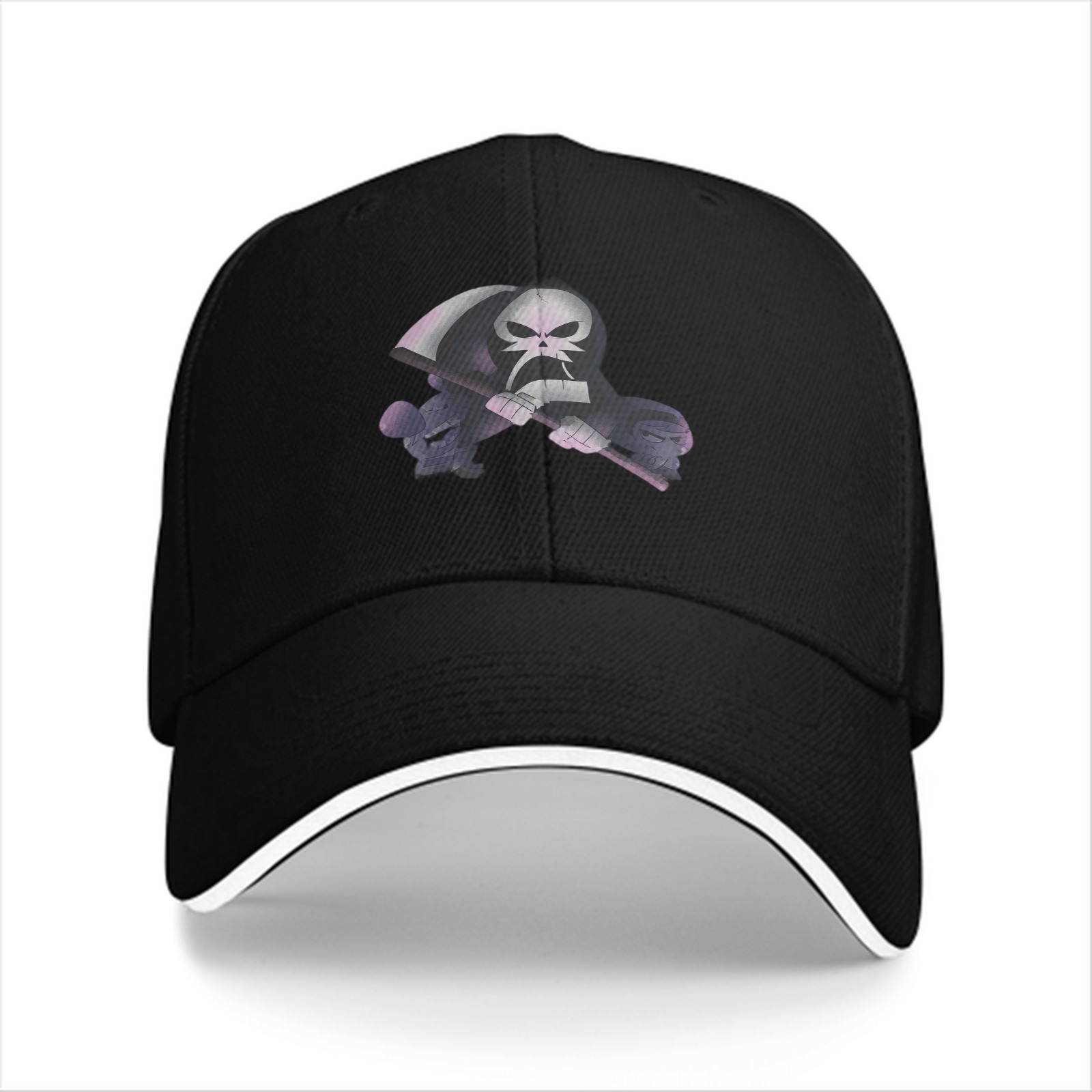 Black Baseball Cap With Grim Reaper Graphic Print