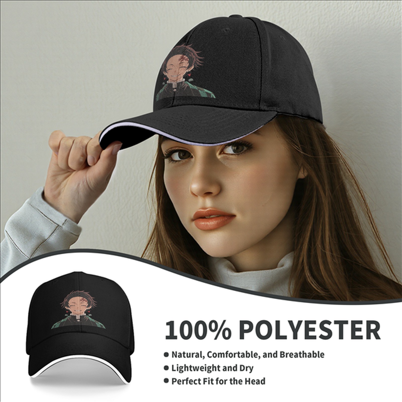 Demon Slayer Tanjiro Kamado Printed Black Baseball Cap