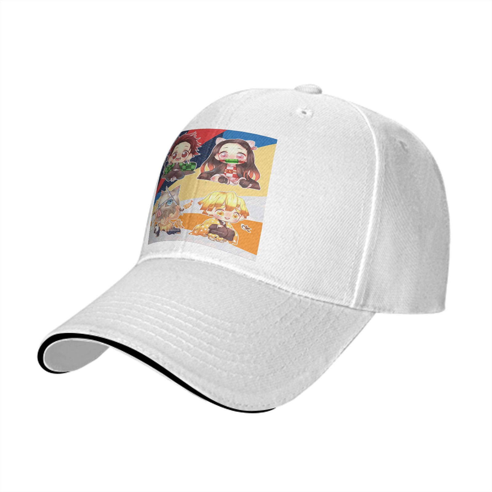 Black Baseball Cap with Chibi Demon Slayer Characters Print