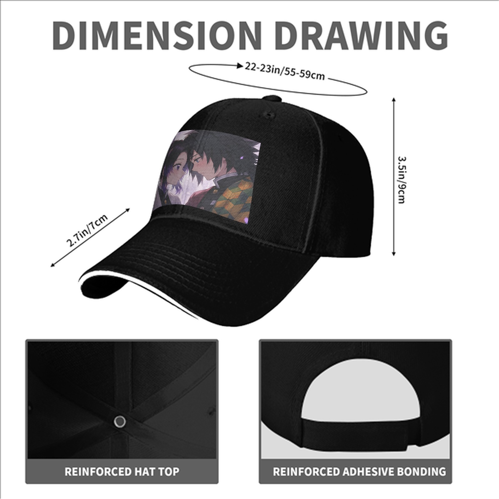 Demon Slayer Shinobu x Giyuu Anime Graphic Black Baseball Cap