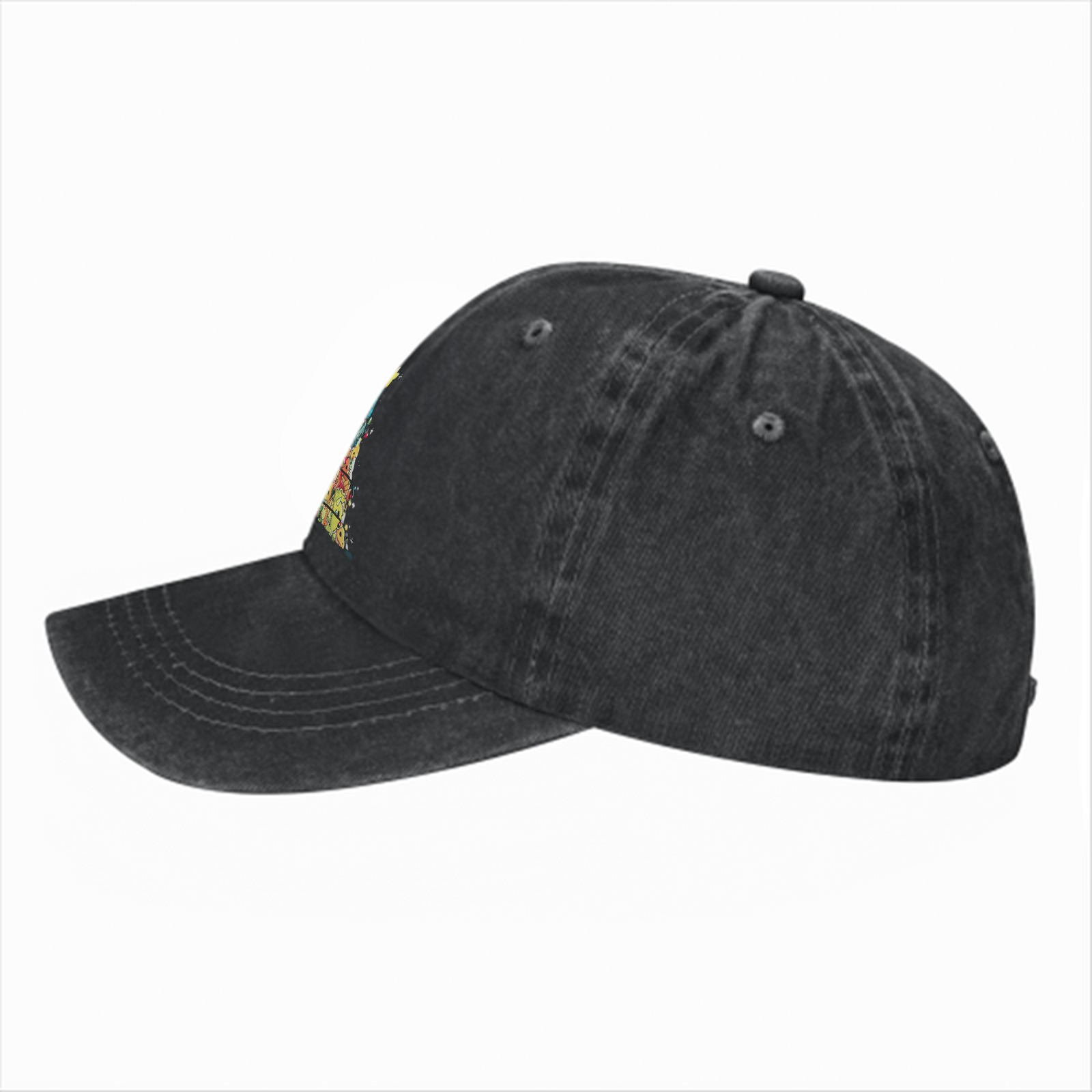 Washed Black Baseball Cap With Dinosaur Christmas Tree Print