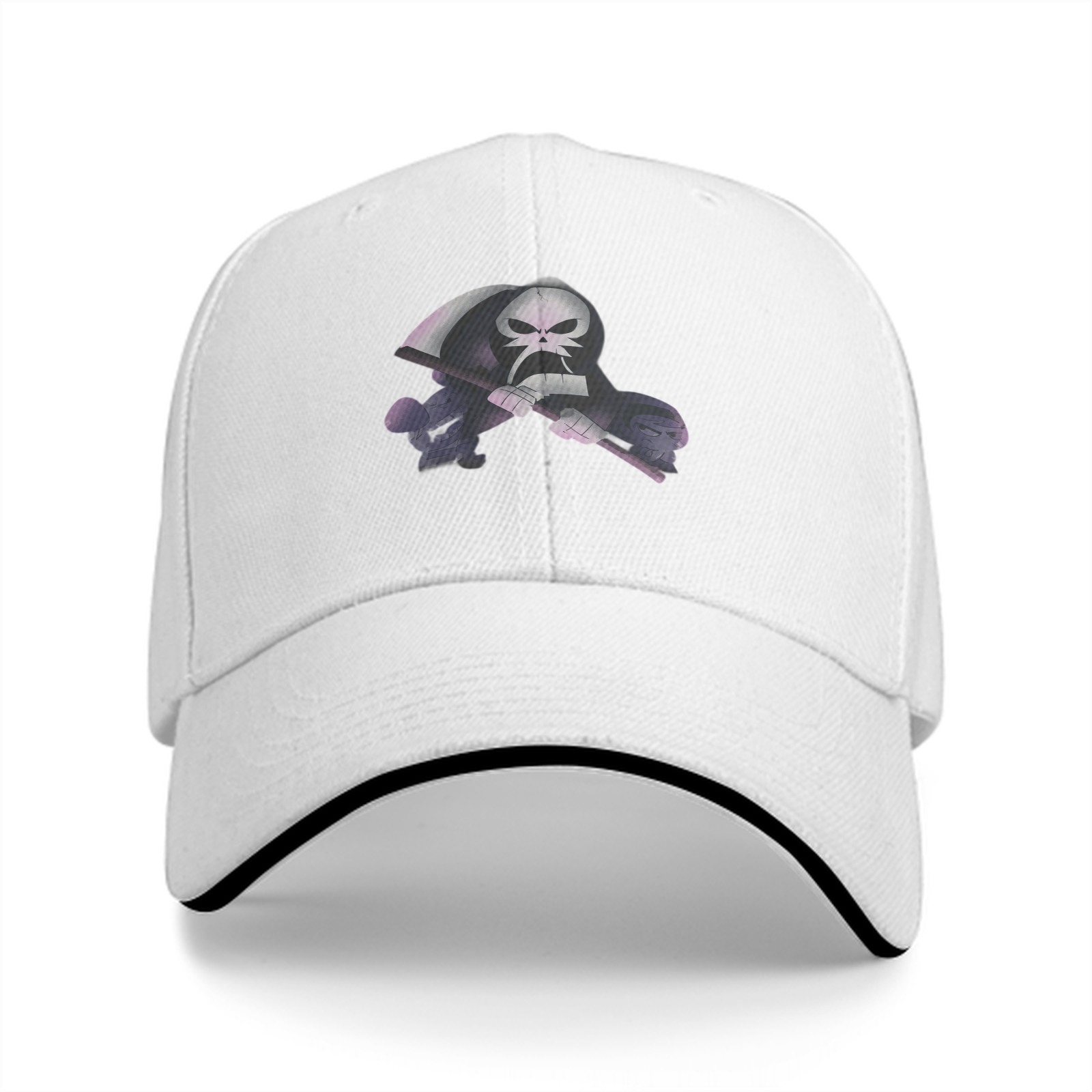 Black Baseball Cap With Grim Reaper Graphic Print