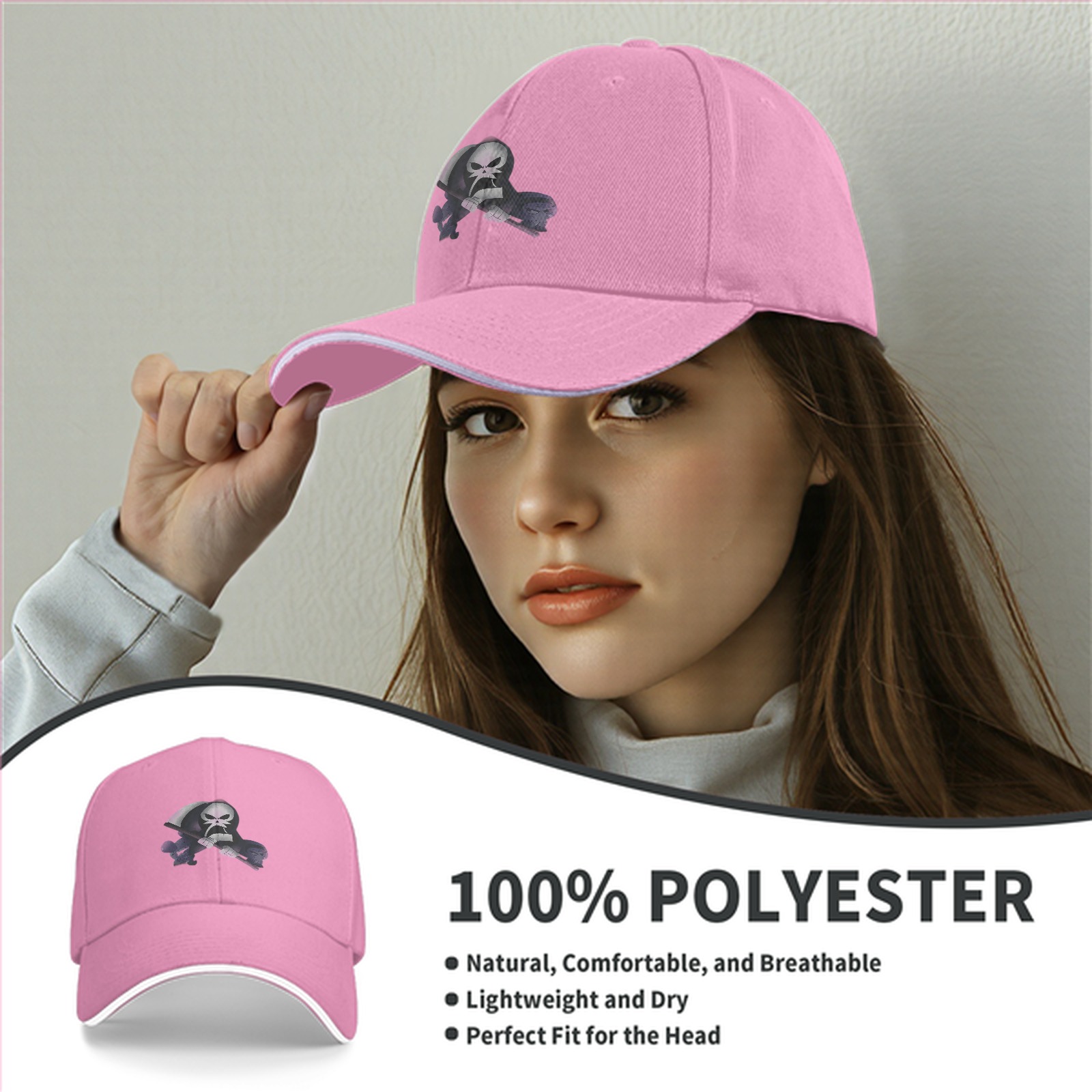 Black Baseball Cap With Grim Reaper Graphic Print