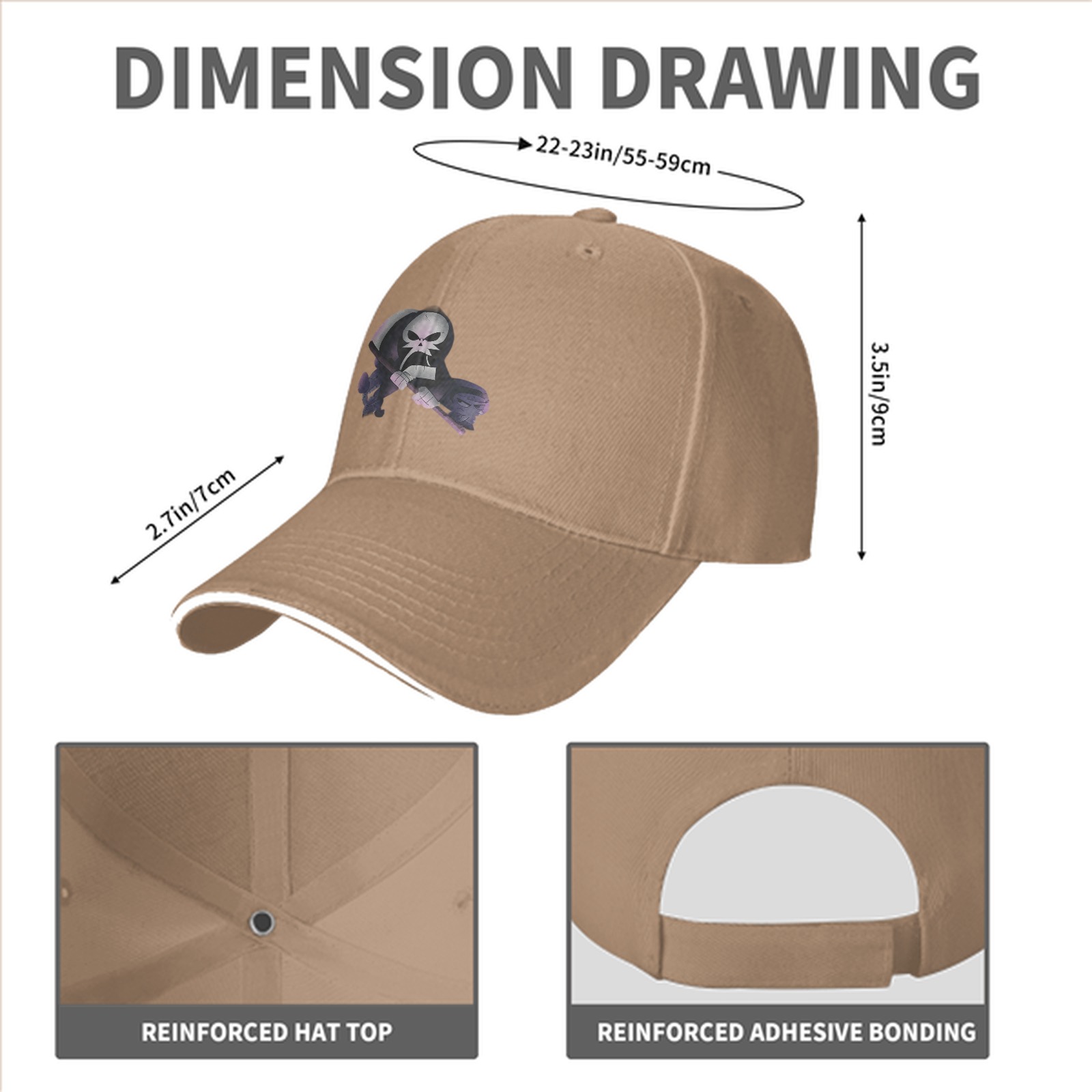 Black Baseball Cap With Grim Reaper Graphic Print