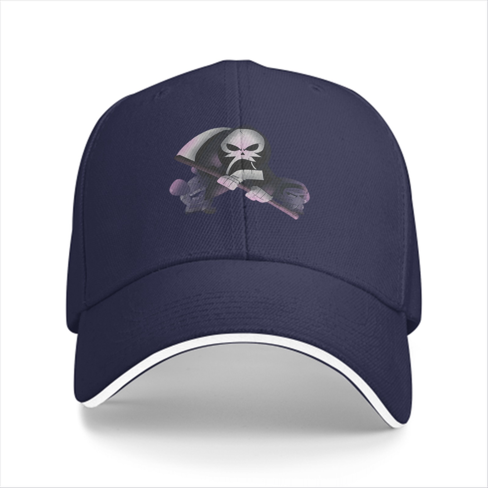 Black Baseball Cap With Grim Reaper Graphic Print