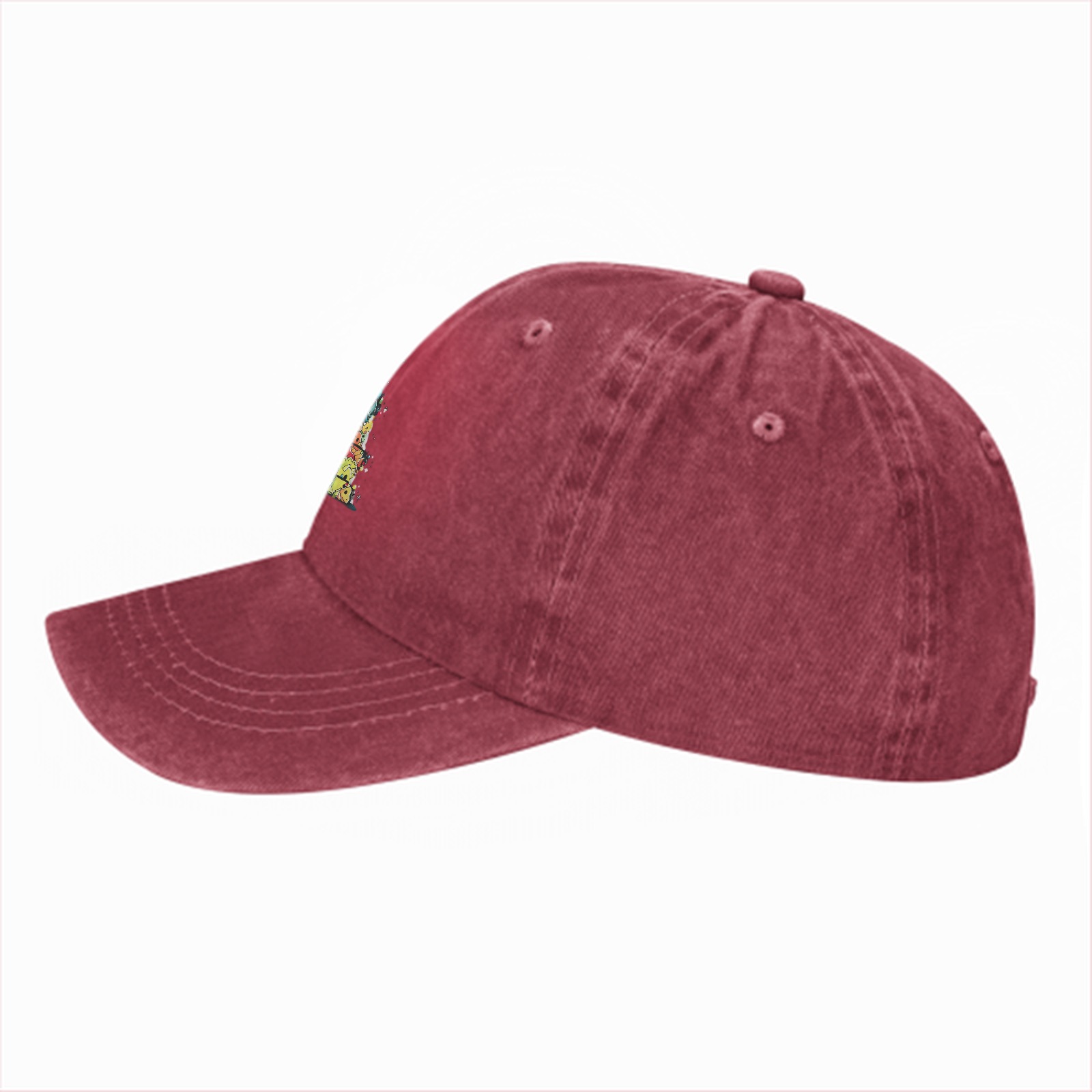 Washed Black Baseball Cap With Dinosaur Christmas Tree Print