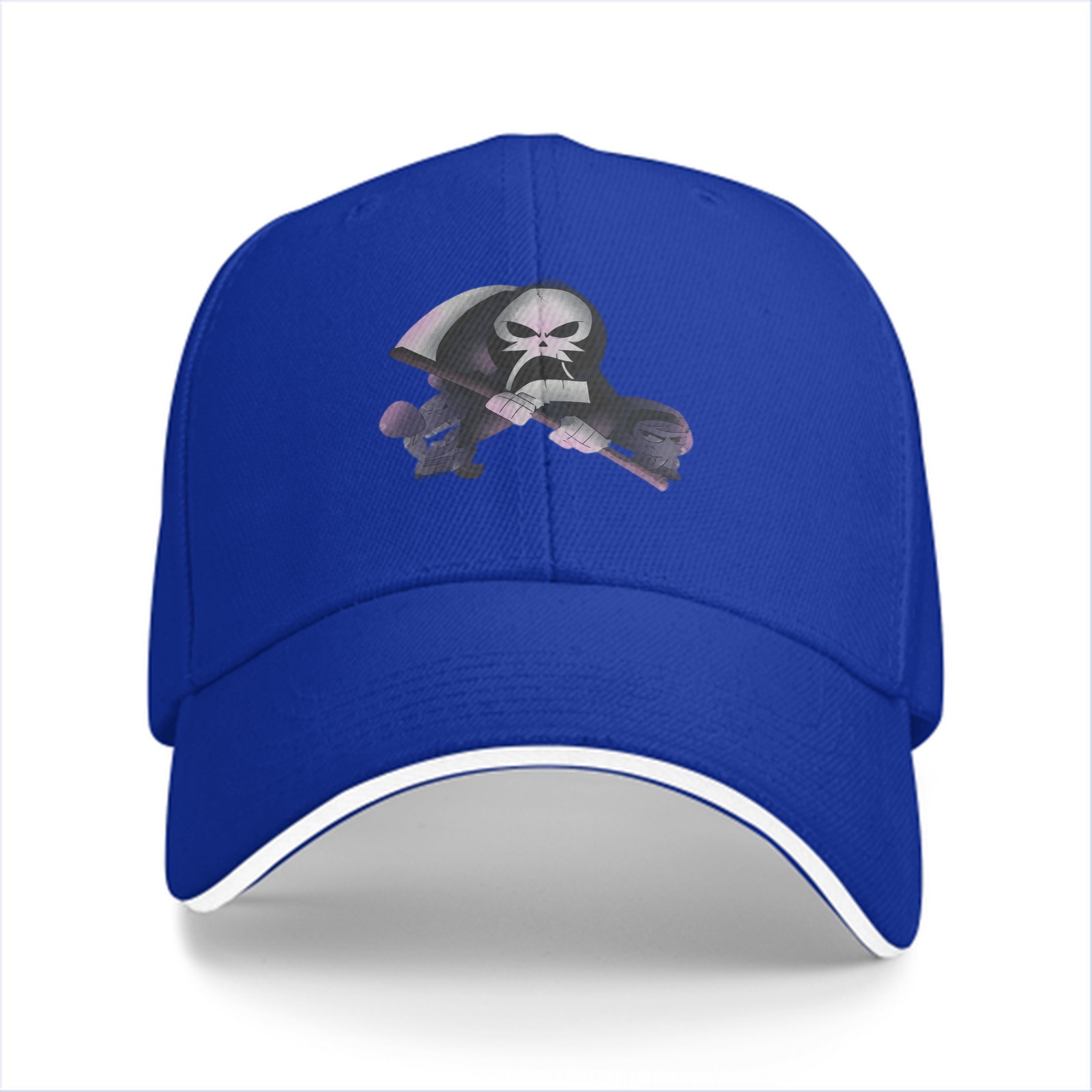 Black Baseball Cap With Grim Reaper Graphic Print