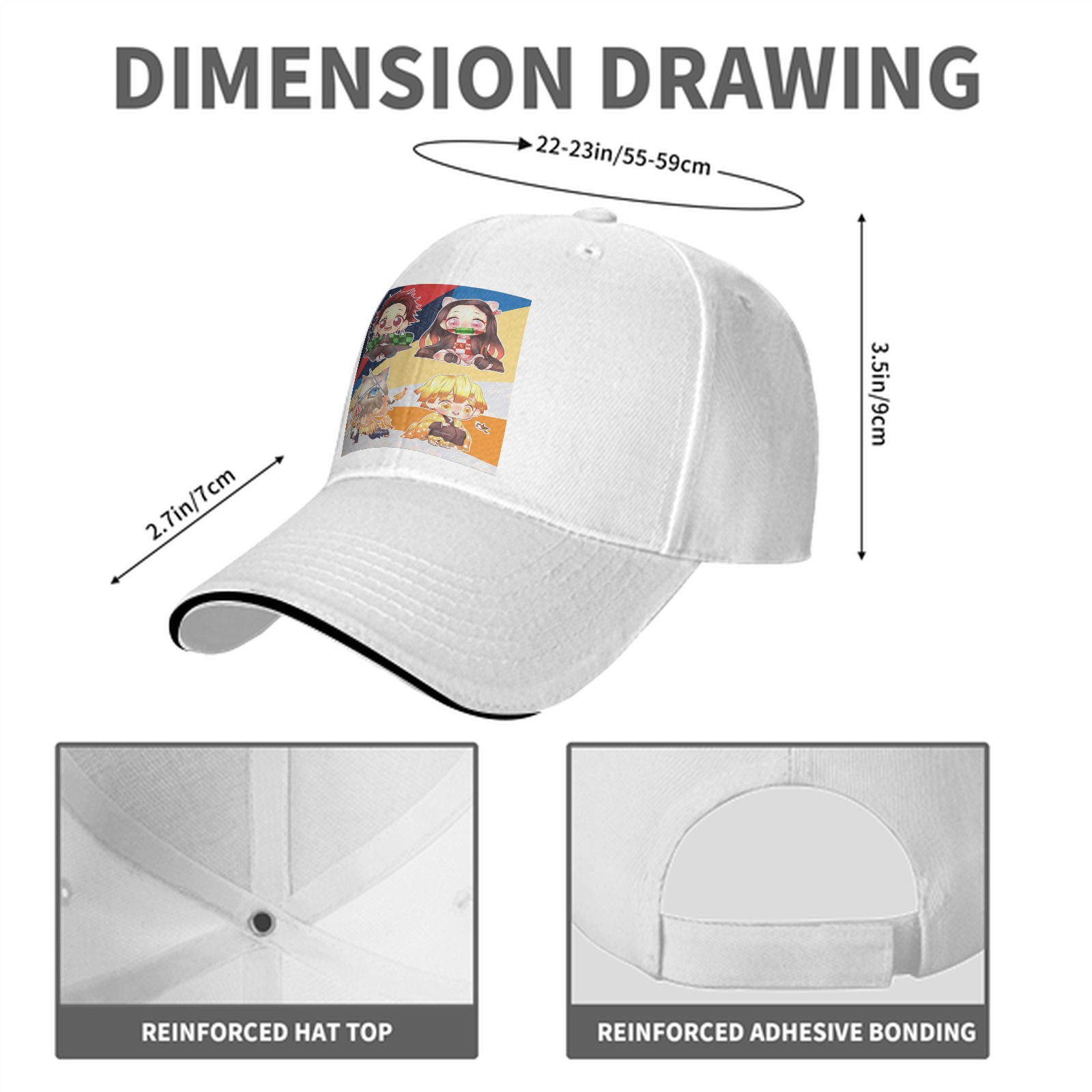 Black Baseball Cap with Chibi Demon Slayer Characters Print