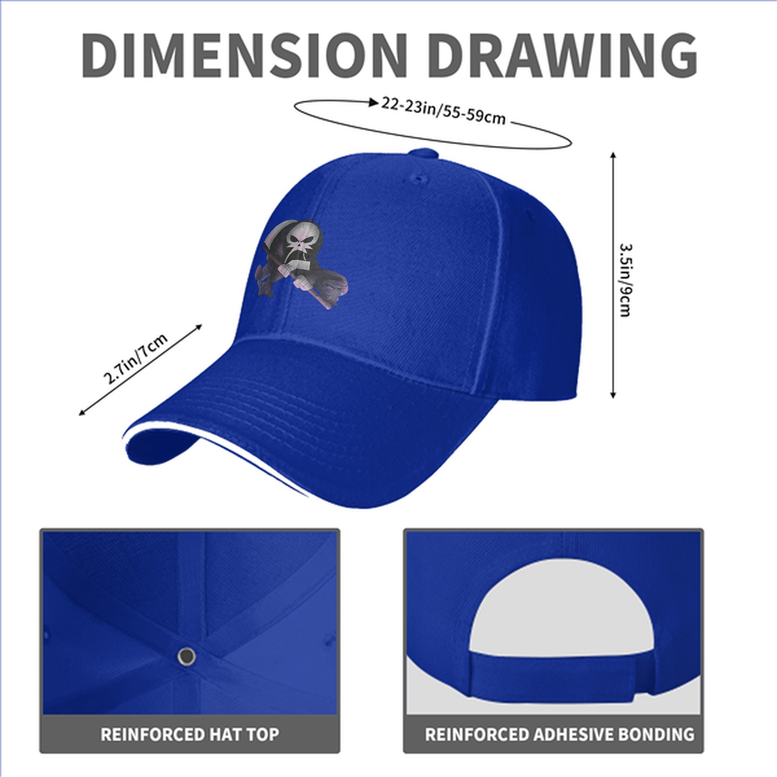 Black Baseball Cap With Grim Reaper Graphic Print