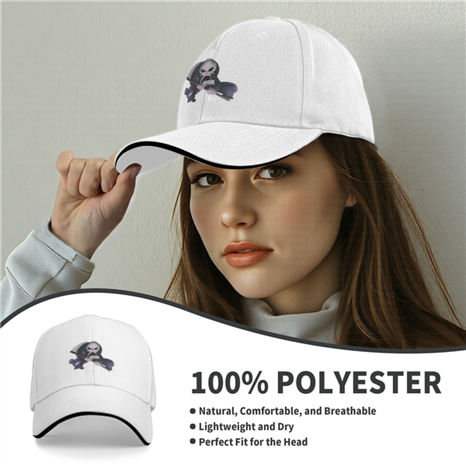 Black Baseball Cap With Grim Reaper Graphic Print