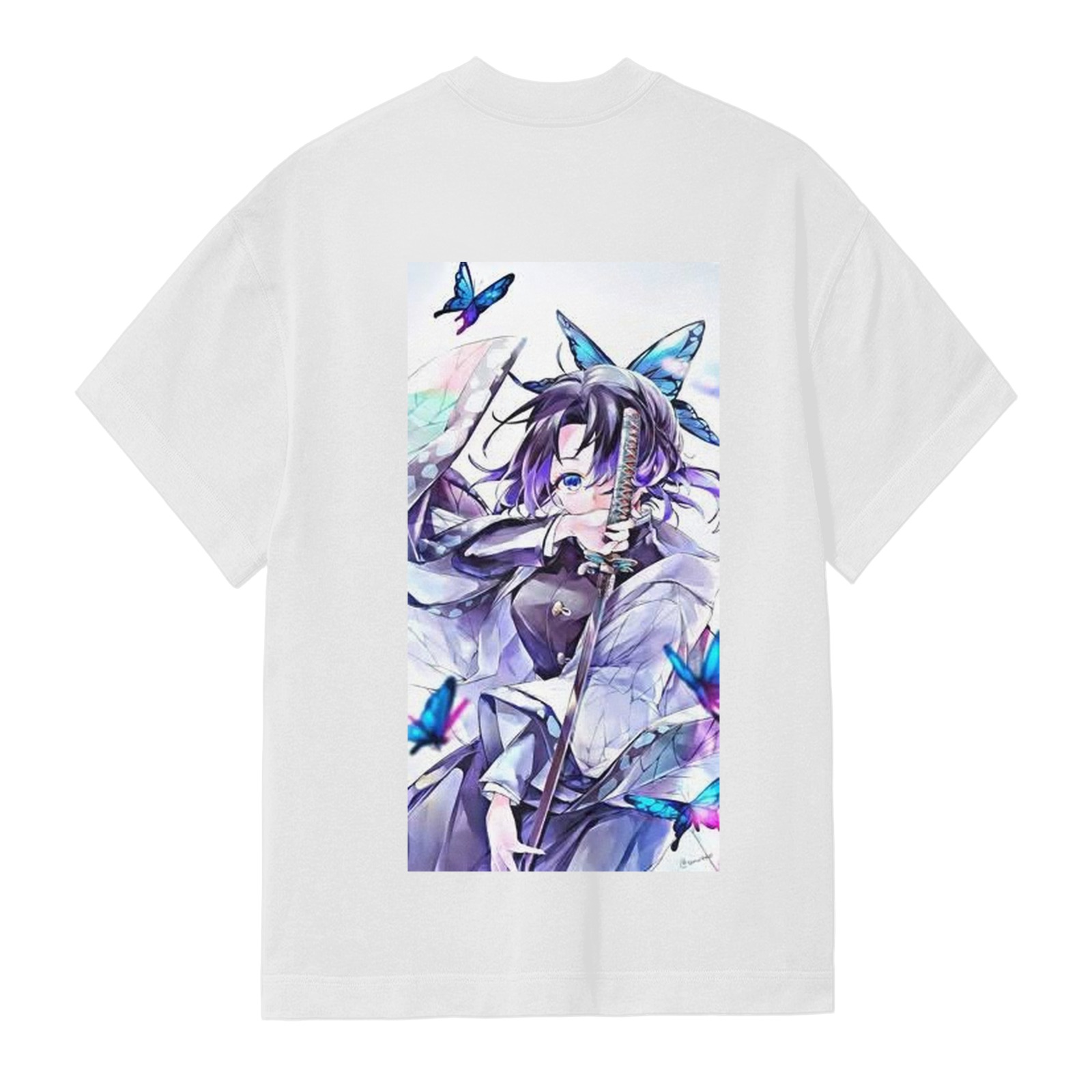 White T-shirt with Demon Slayer Shinobu Kochou Anime Print