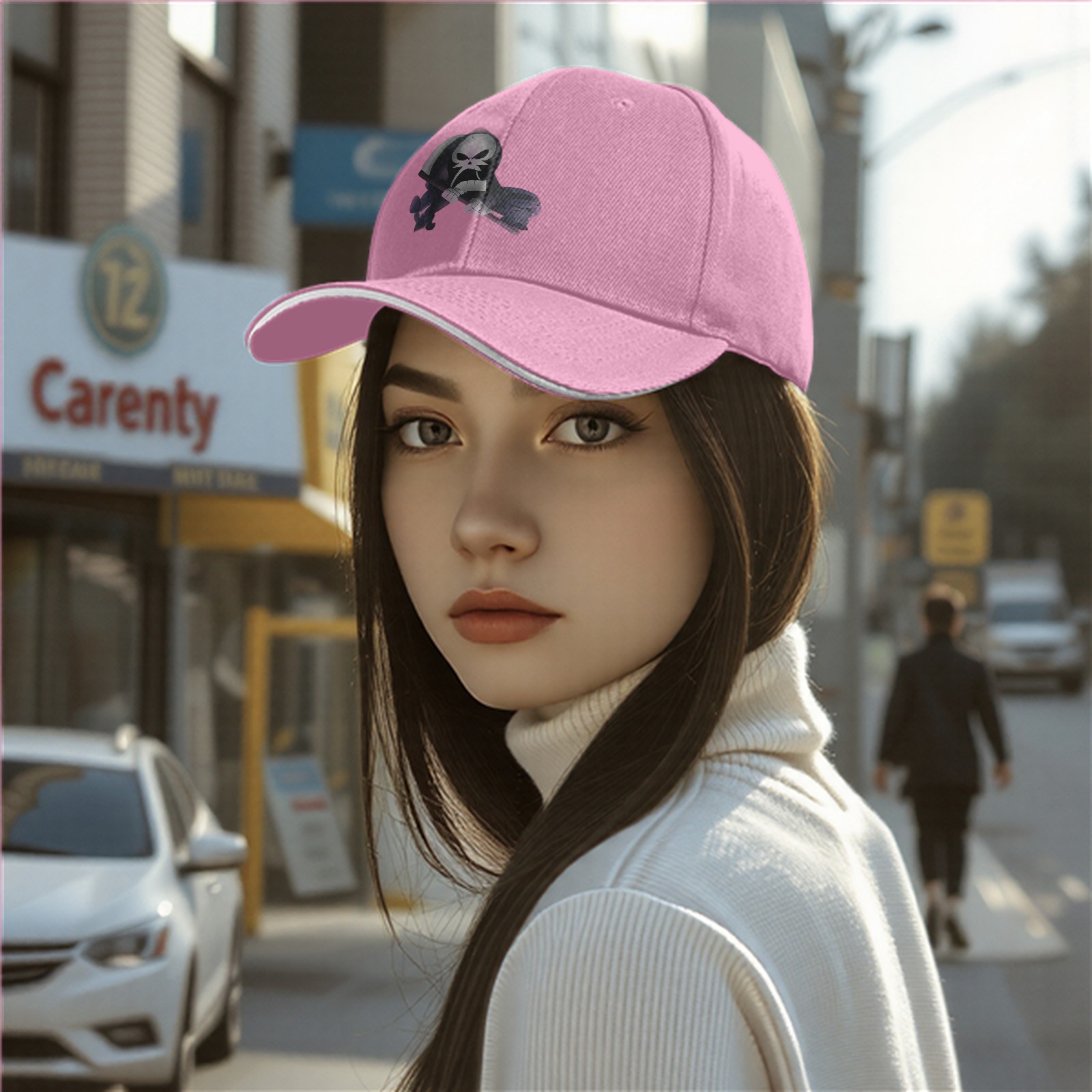 Black Baseball Cap With Grim Reaper Graphic Print