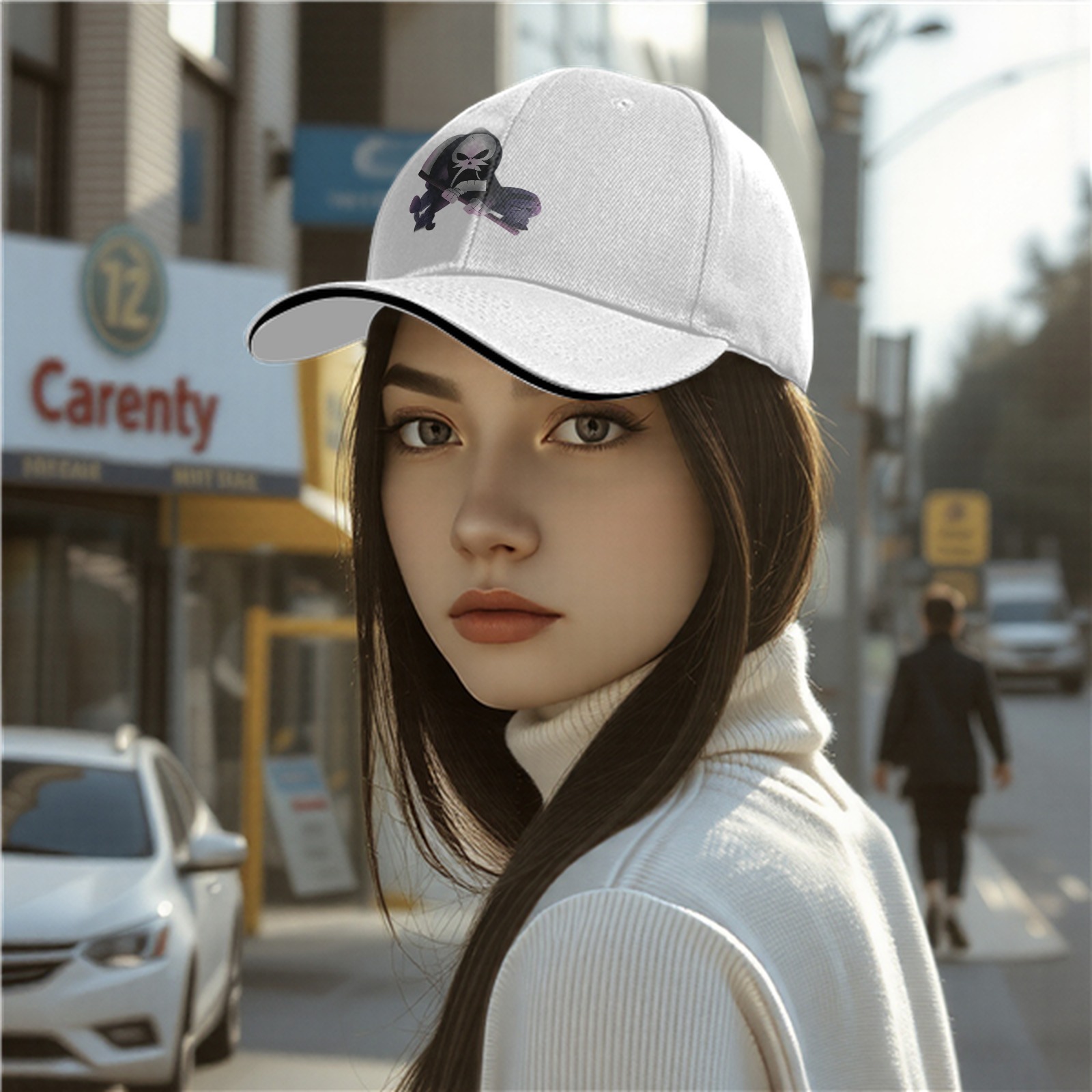 Black Baseball Cap With Grim Reaper Graphic Print