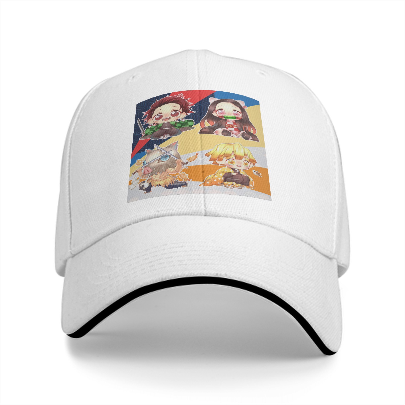 Black Baseball Cap with Chibi Demon Slayer Characters Print