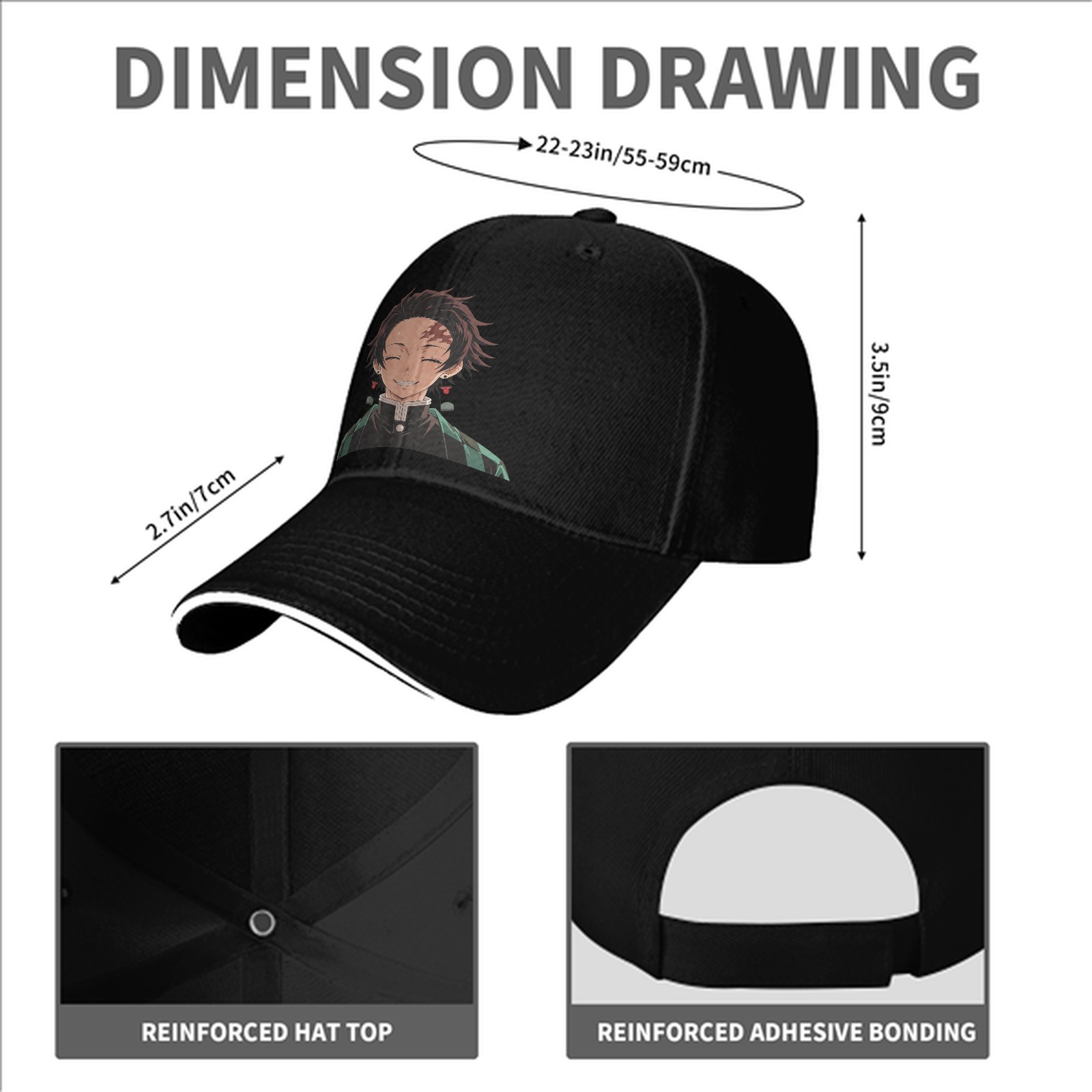 Demon Slayer Tanjiro Kamado Printed Black Baseball Cap