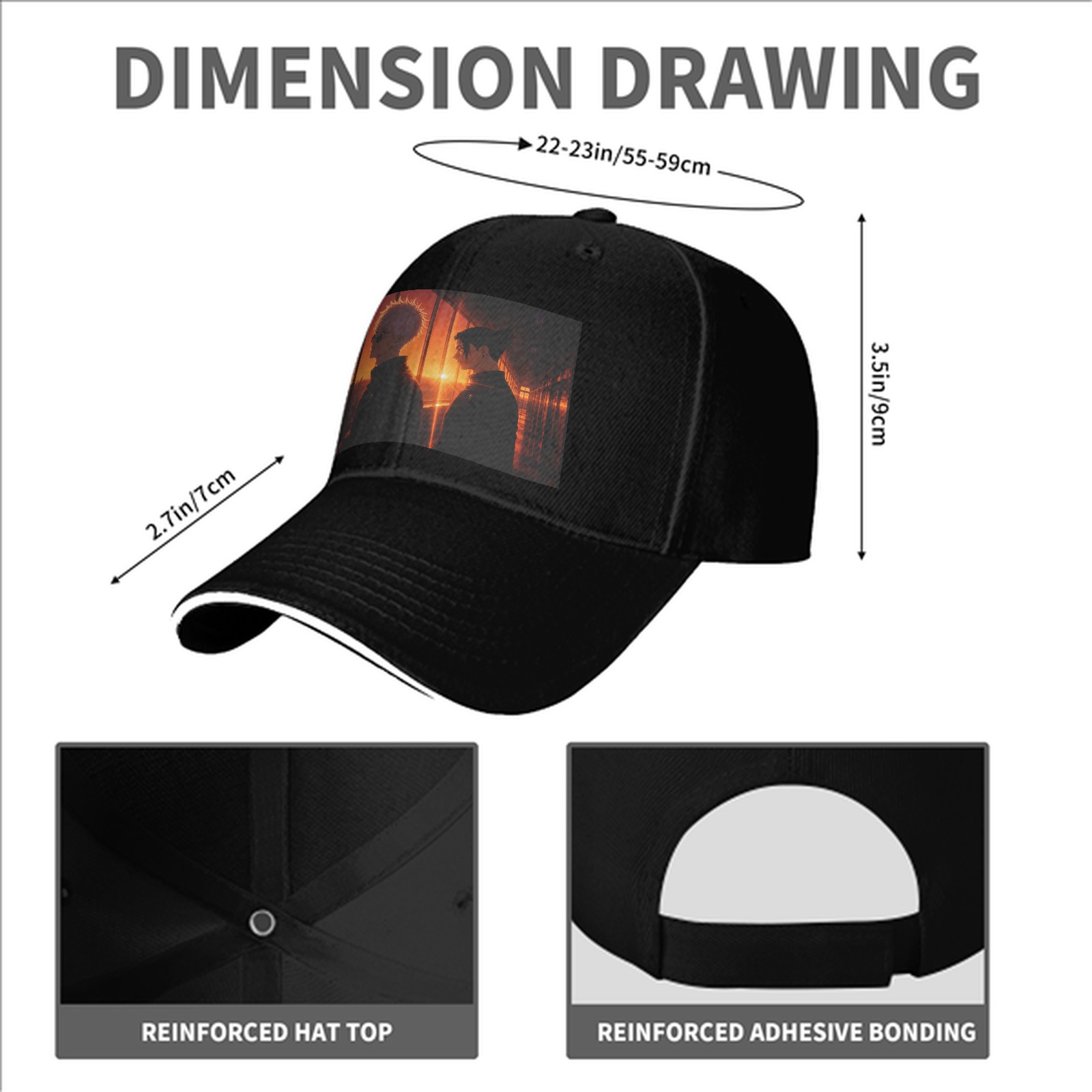 Jujutsu Kaisen Gojo Satoru & Geto Suguru Sunset Graphic Black Baseball Cap