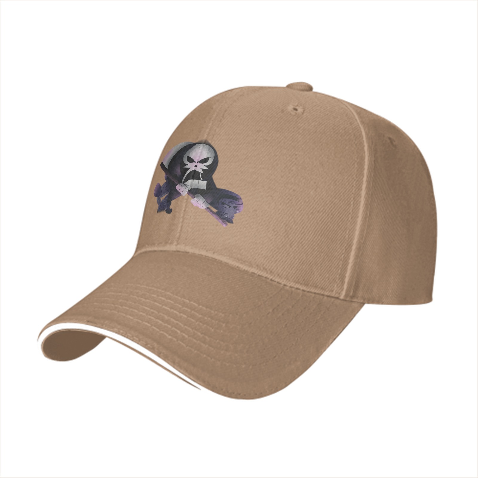 Black Baseball Cap With Grim Reaper Graphic Print