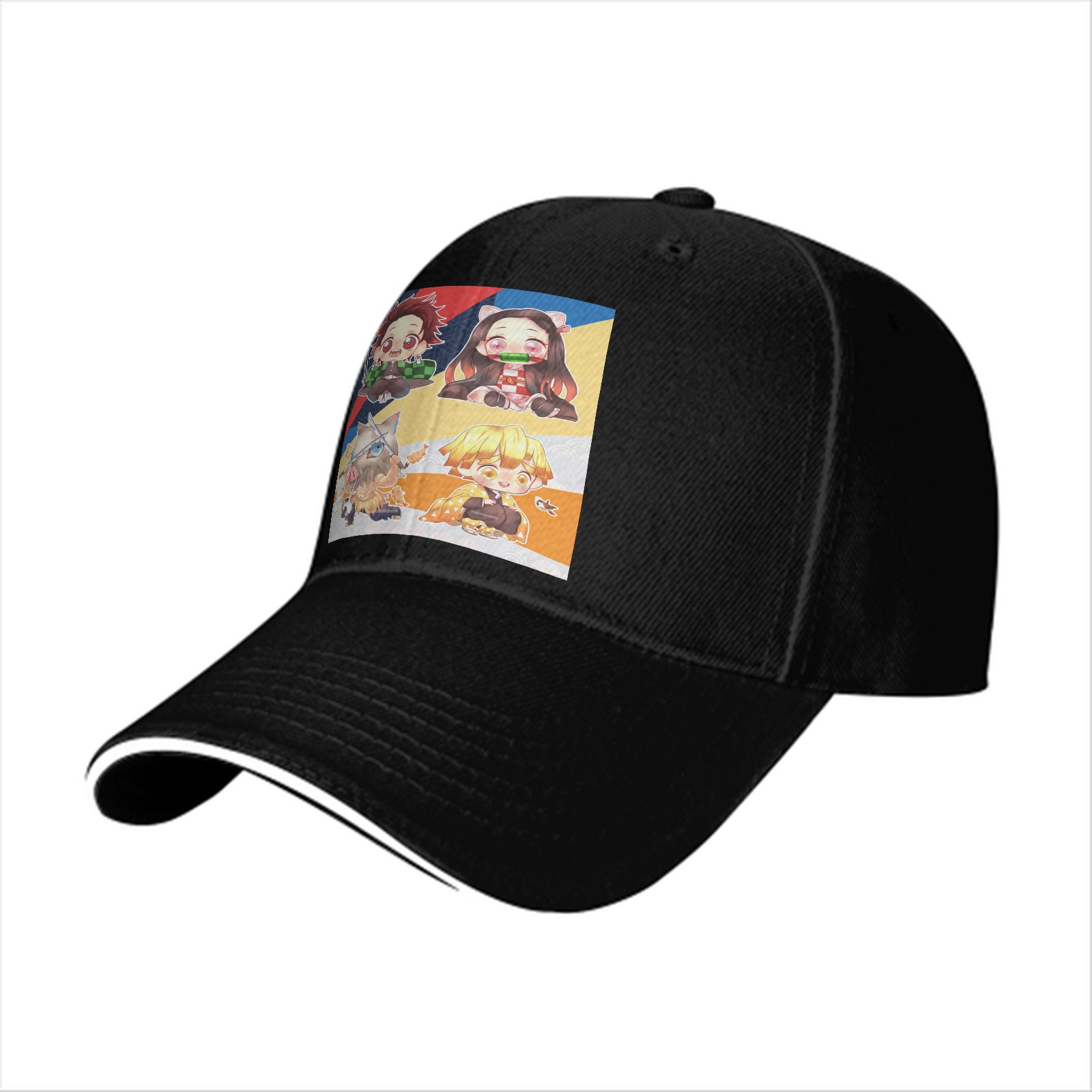 Black Baseball Cap with Chibi Demon Slayer Characters Print