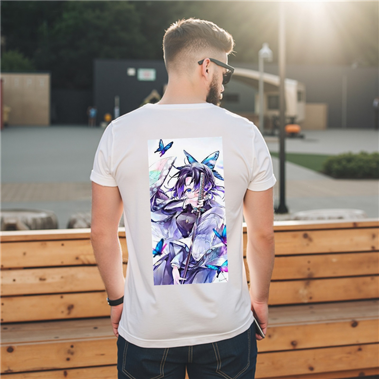 White T-shirt with Demon Slayer Shinobu Kochou Anime Print