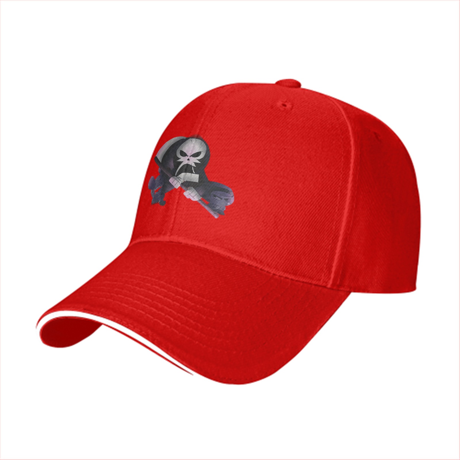 Black Baseball Cap With Grim Reaper Graphic Print