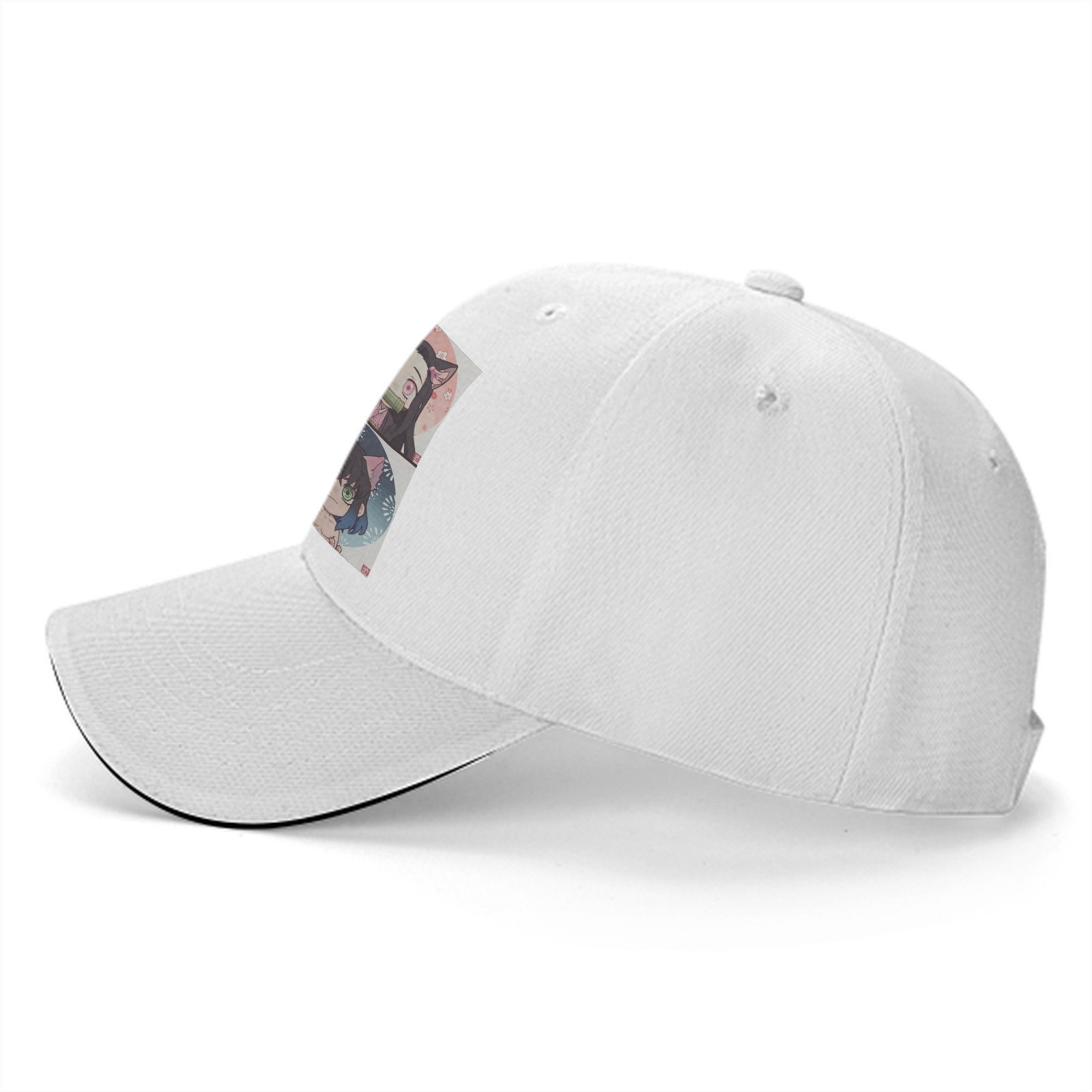 Black Baseball Cap with Demon Slayer Chibi Nekomimi/Inumimi Character Print (Tanjiro, Nezuko, Zenitsu, Inosuke)
