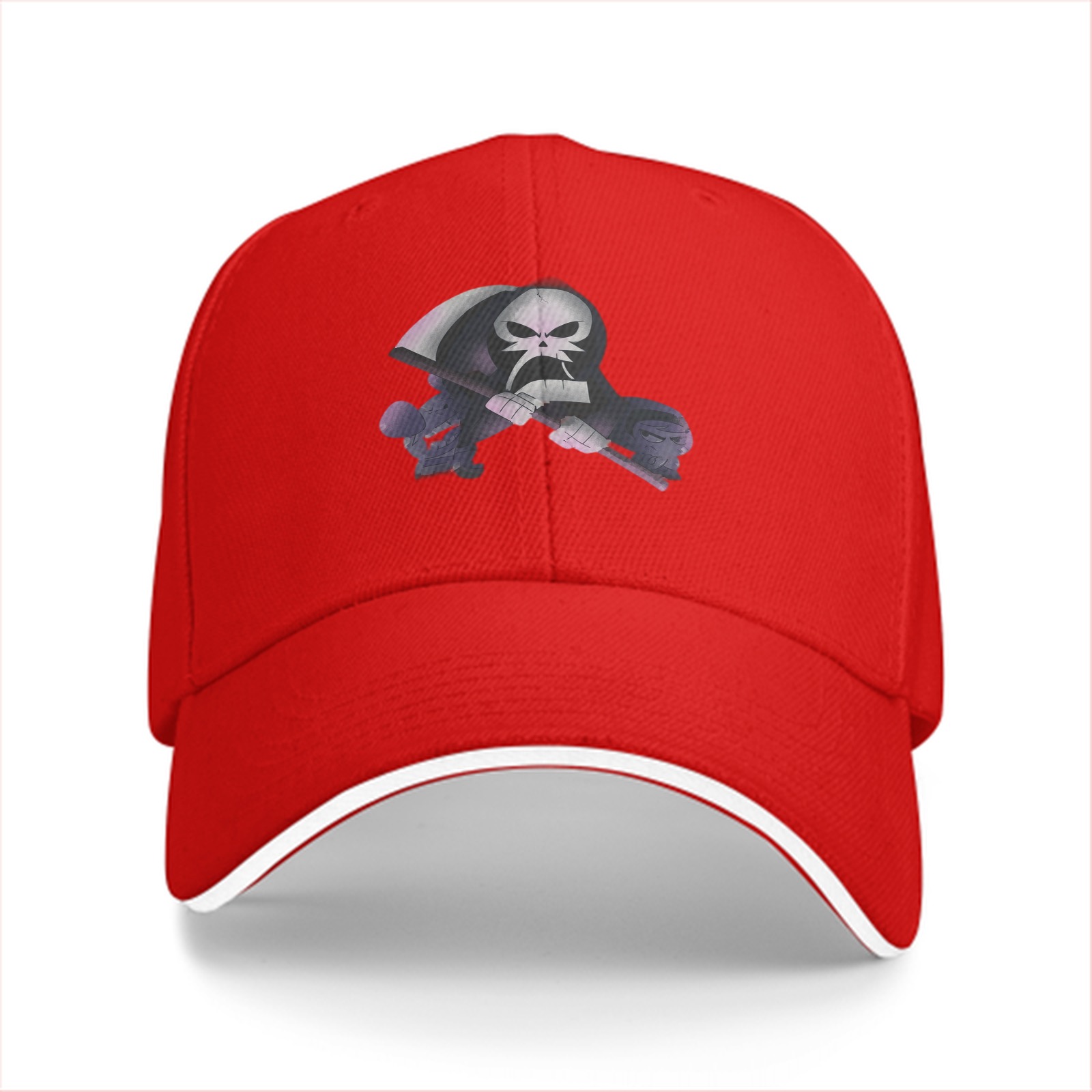 Black Baseball Cap With Grim Reaper Graphic Print