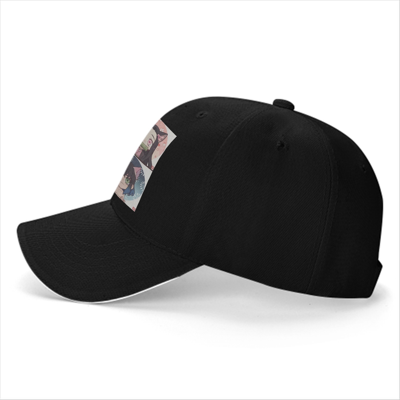 Black Baseball Cap with Demon Slayer Chibi Nekomimi/Inumimi Character Print (Tanjiro, Nezuko, Zenitsu, Inosuke)
