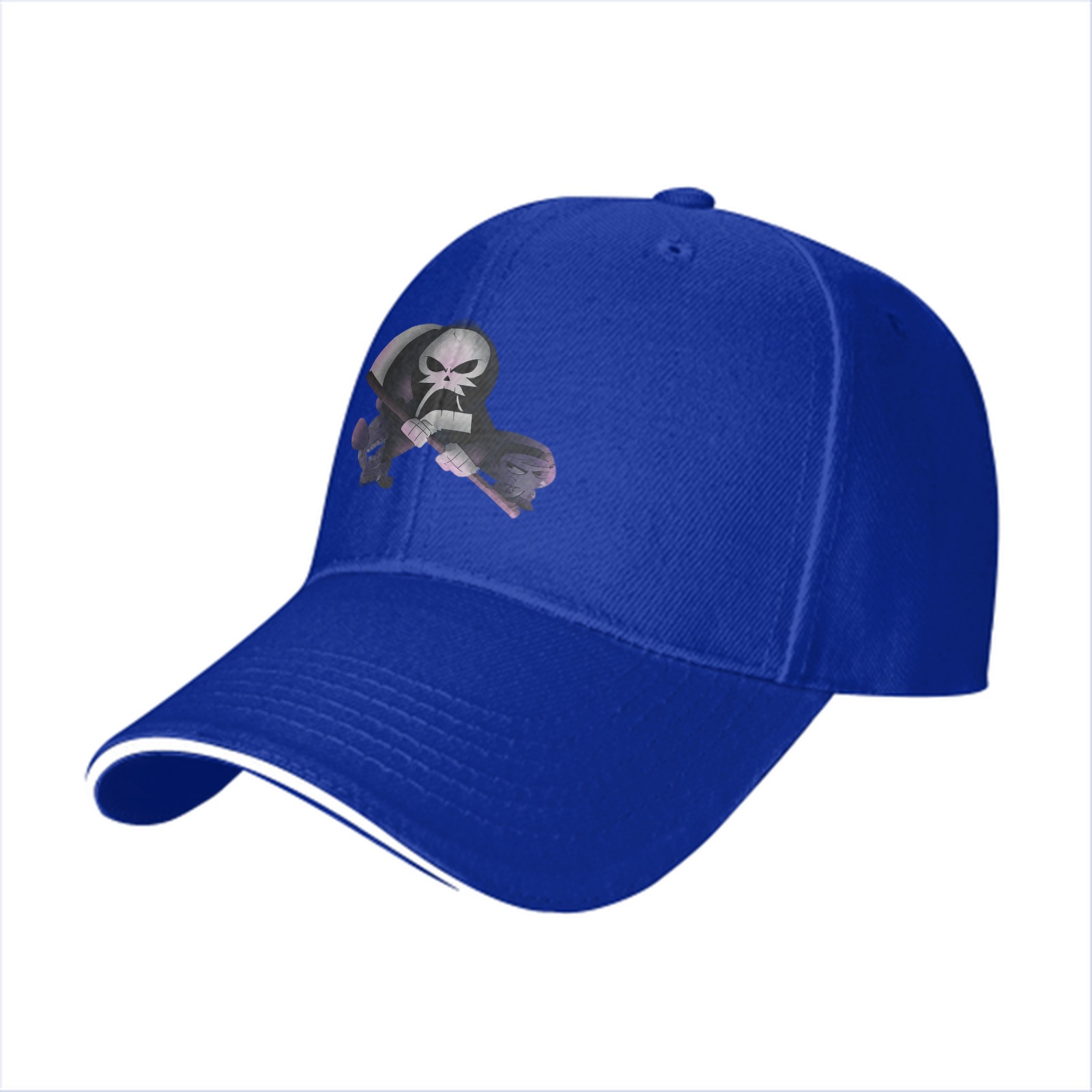 Black Baseball Cap With Grim Reaper Graphic Print