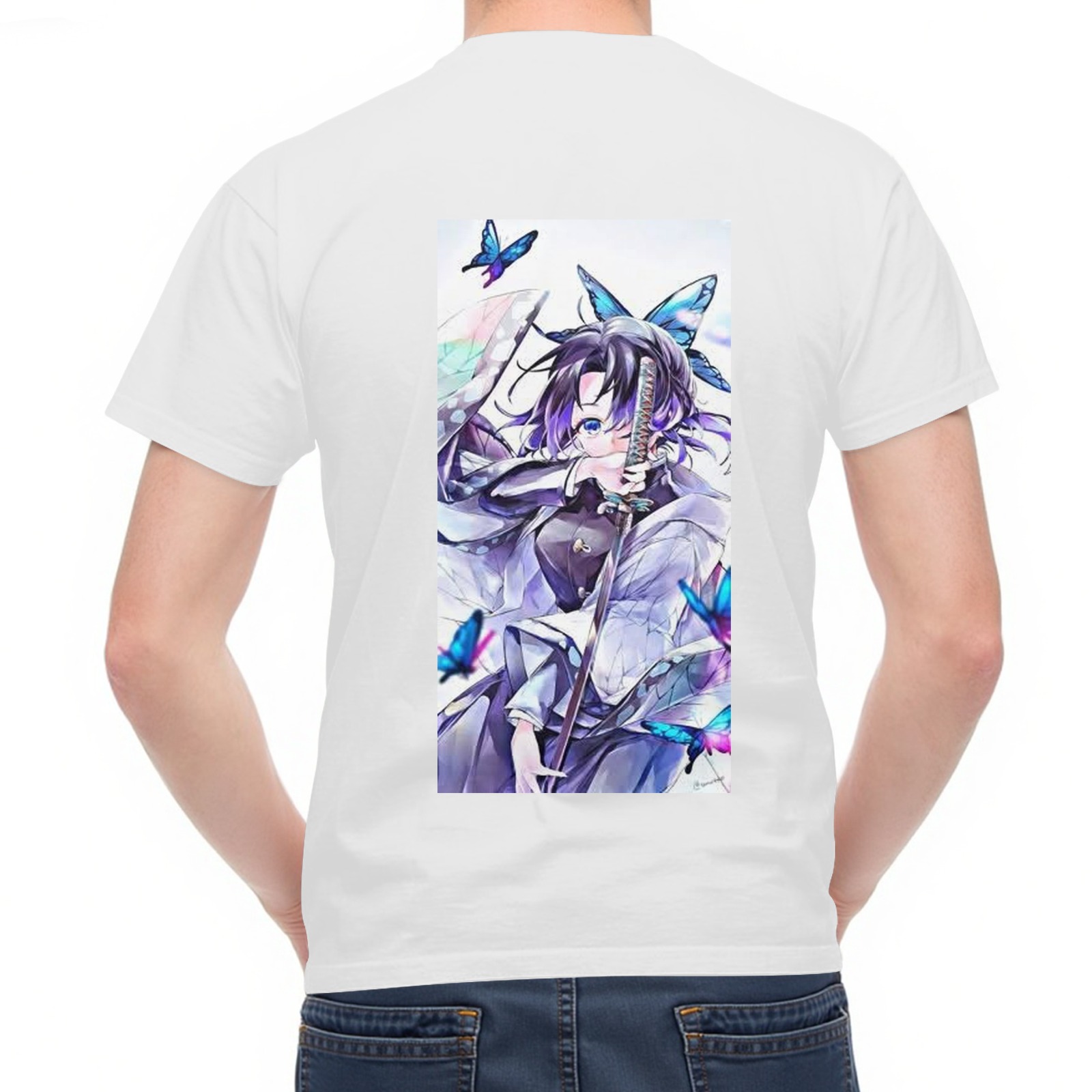 White T-shirt with Demon Slayer Shinobu Kochou Anime Print