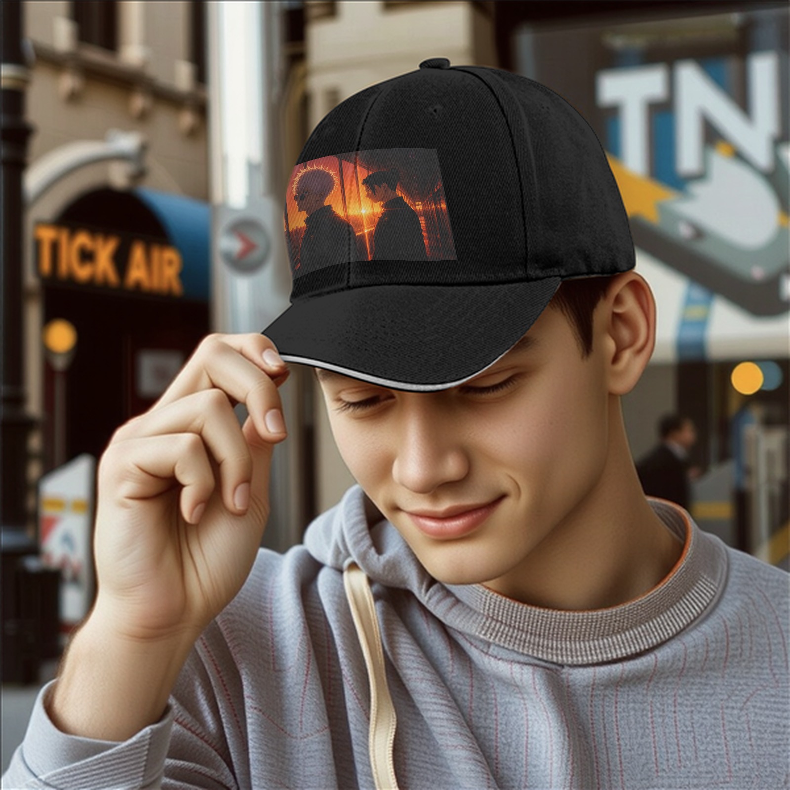 Jujutsu Kaisen Gojo Satoru & Geto Suguru Sunset Graphic Black Baseball Cap