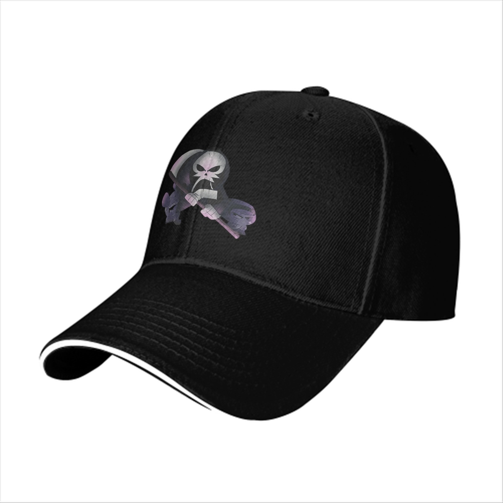 Black Baseball Cap With Grim Reaper Graphic Print