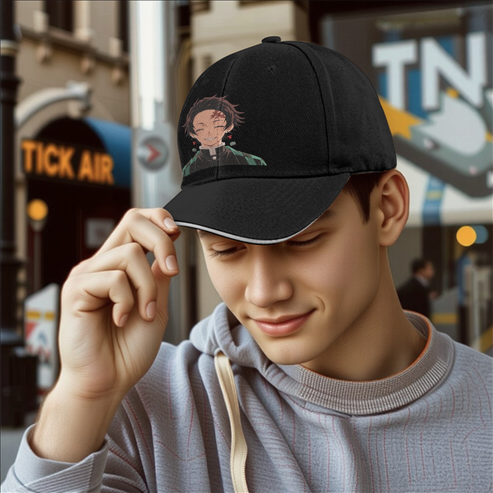 Demon Slayer Tanjiro Kamado Printed Black Baseball Cap
